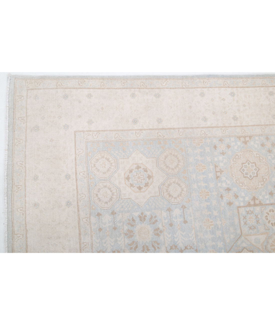 Hand Knotted Fine Mamluk Wool Rug - 6'3'' x 9'4'' 6'3'' x 9'4'' (188 X 280) / Blue / Ivory