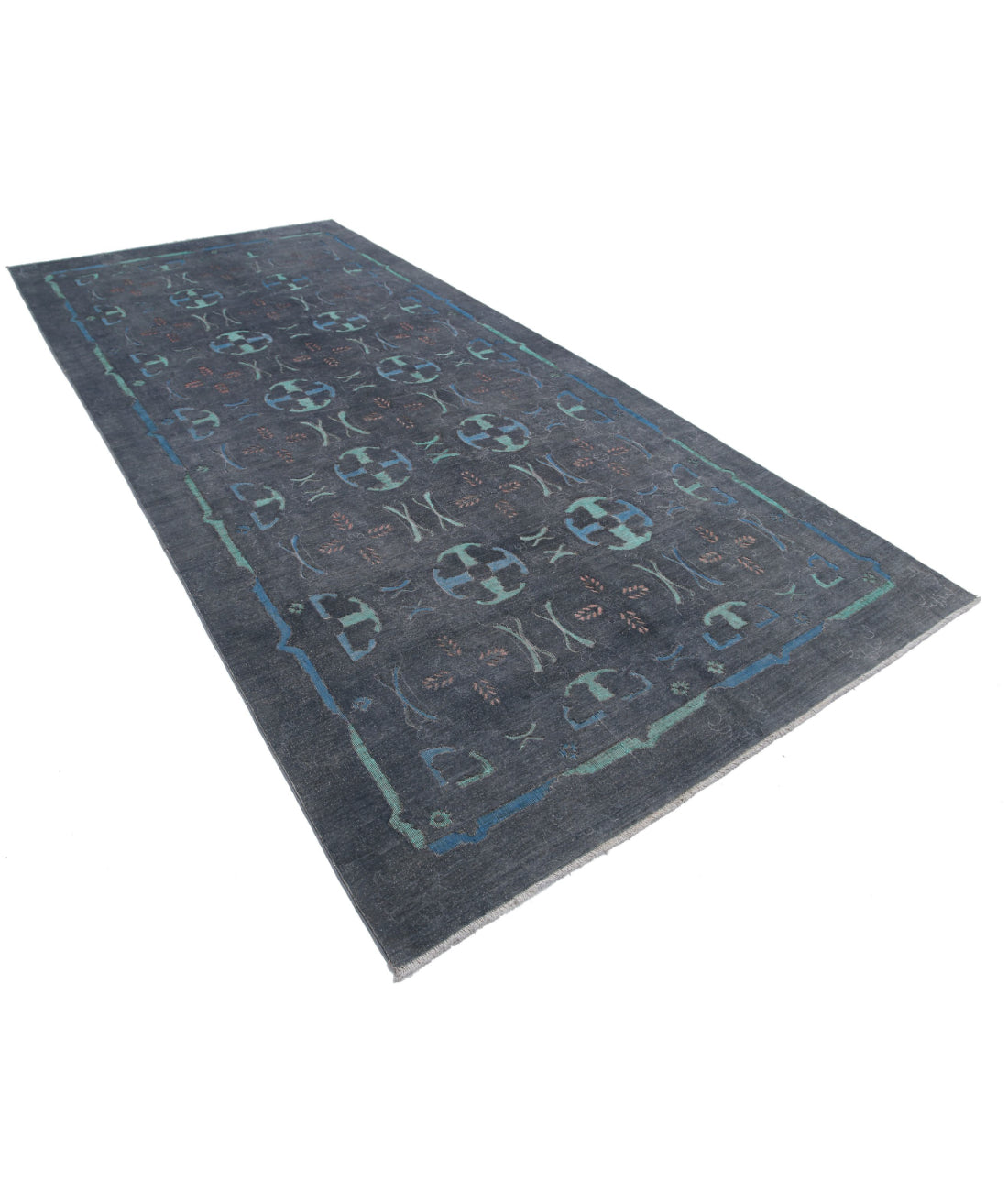 Hand Knotted Onyx Wool Rug - 6'3'' x 13'6'' 6'3'' x 13'6'' (188 X 405) / Grey / Blue