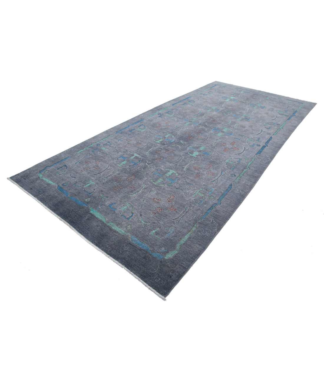 Hand Knotted Onyx Wool Rug - 6'3'' x 13'6'' 6'3'' x 13'6'' (188 X 405) / Grey / Blue