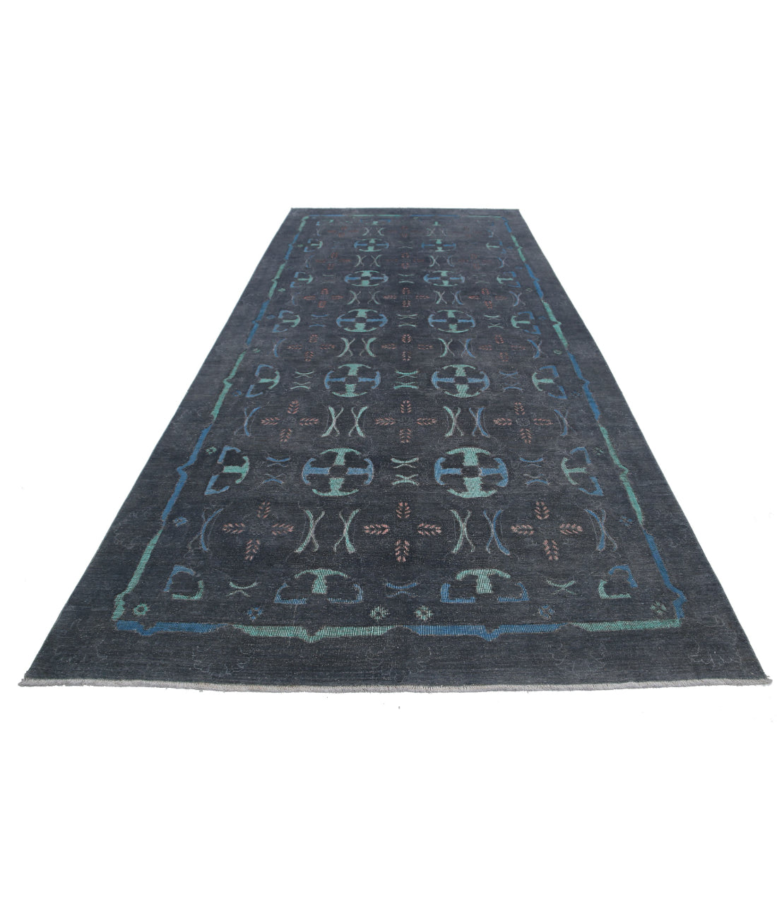 Hand Knotted Onyx Wool Rug - 6'3'' x 13'6'' 6'3'' x 13'6'' (188 X 405) / Grey / Blue