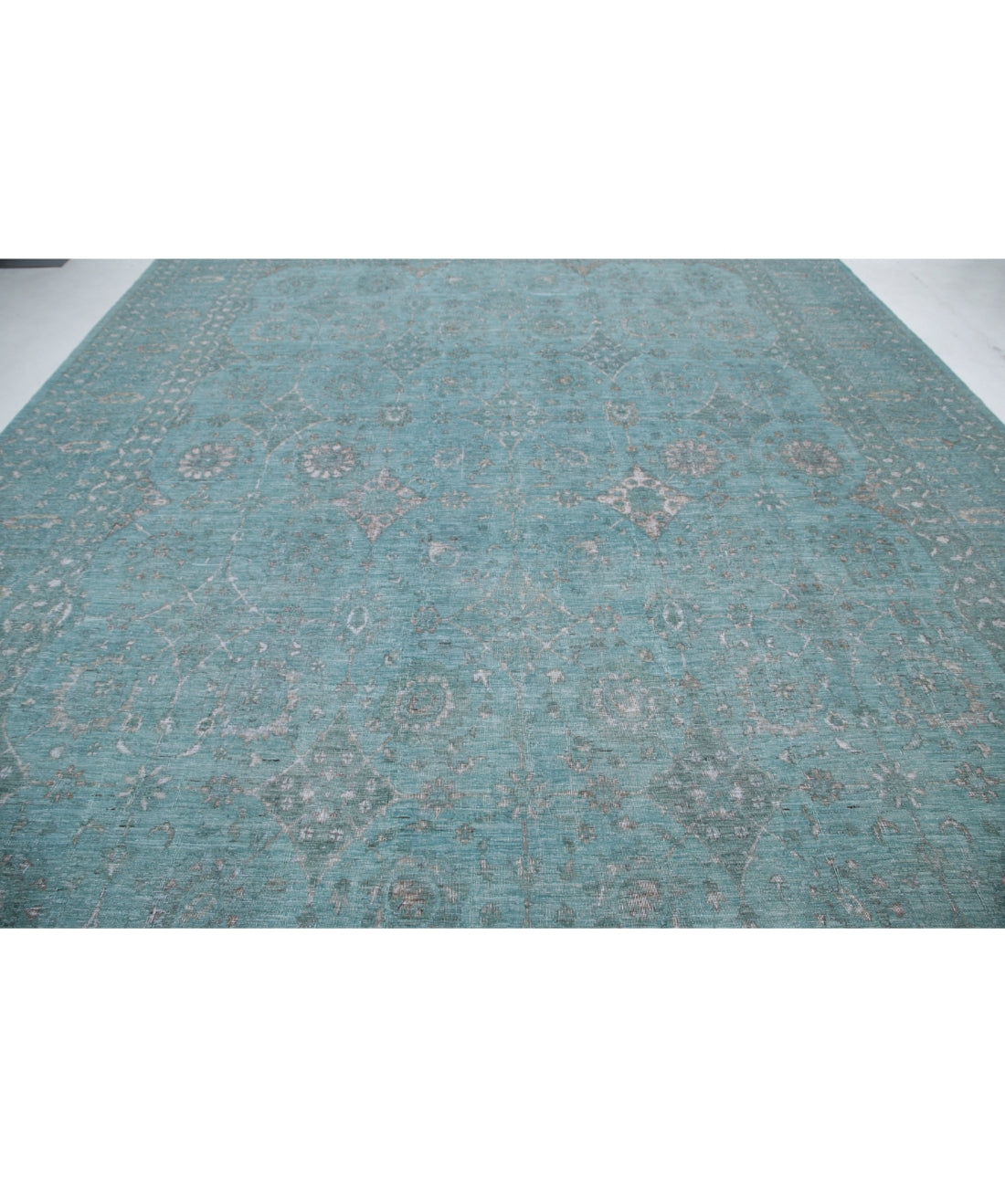 Hand Knotted Onyx Wool Rug - 12'0'' x 14'9'' 12'0'' x 14'9'' (360 X 443) / Green / Blue