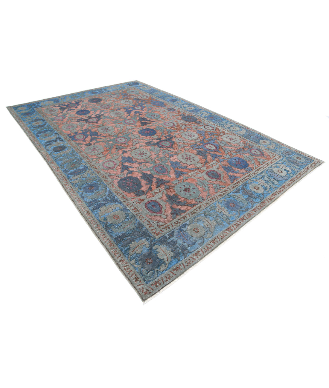 Hand Knotted Onyx Wool Rug - 7'10'' x 11'8'' 7'10'' x 11'8'' (235 X 350) / Peach / Blue