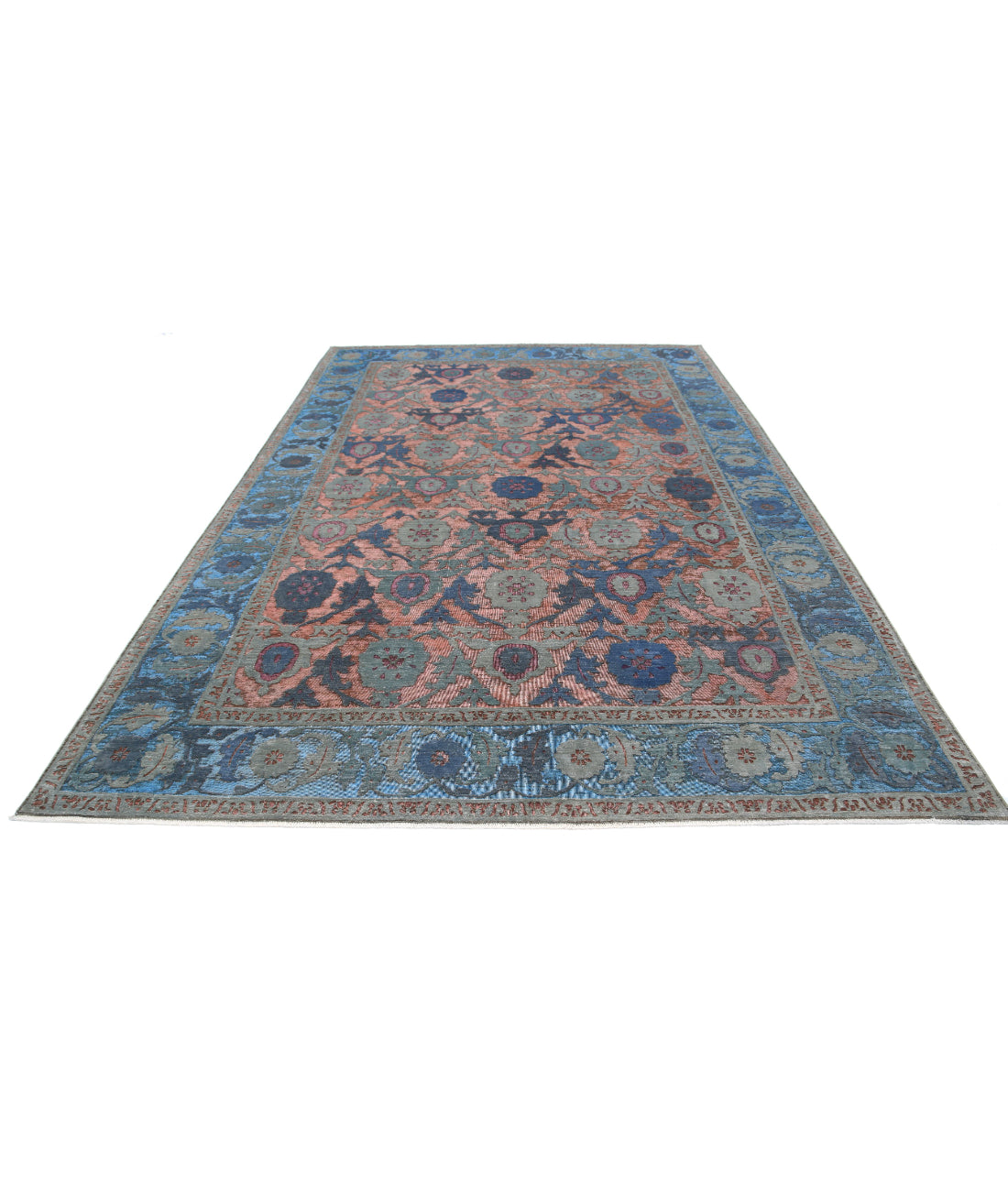 Hand Knotted Onyx Wool Rug - 7'10'' x 11'8'' 7'10'' x 11'8'' (235 X 350) / Peach / Blue
