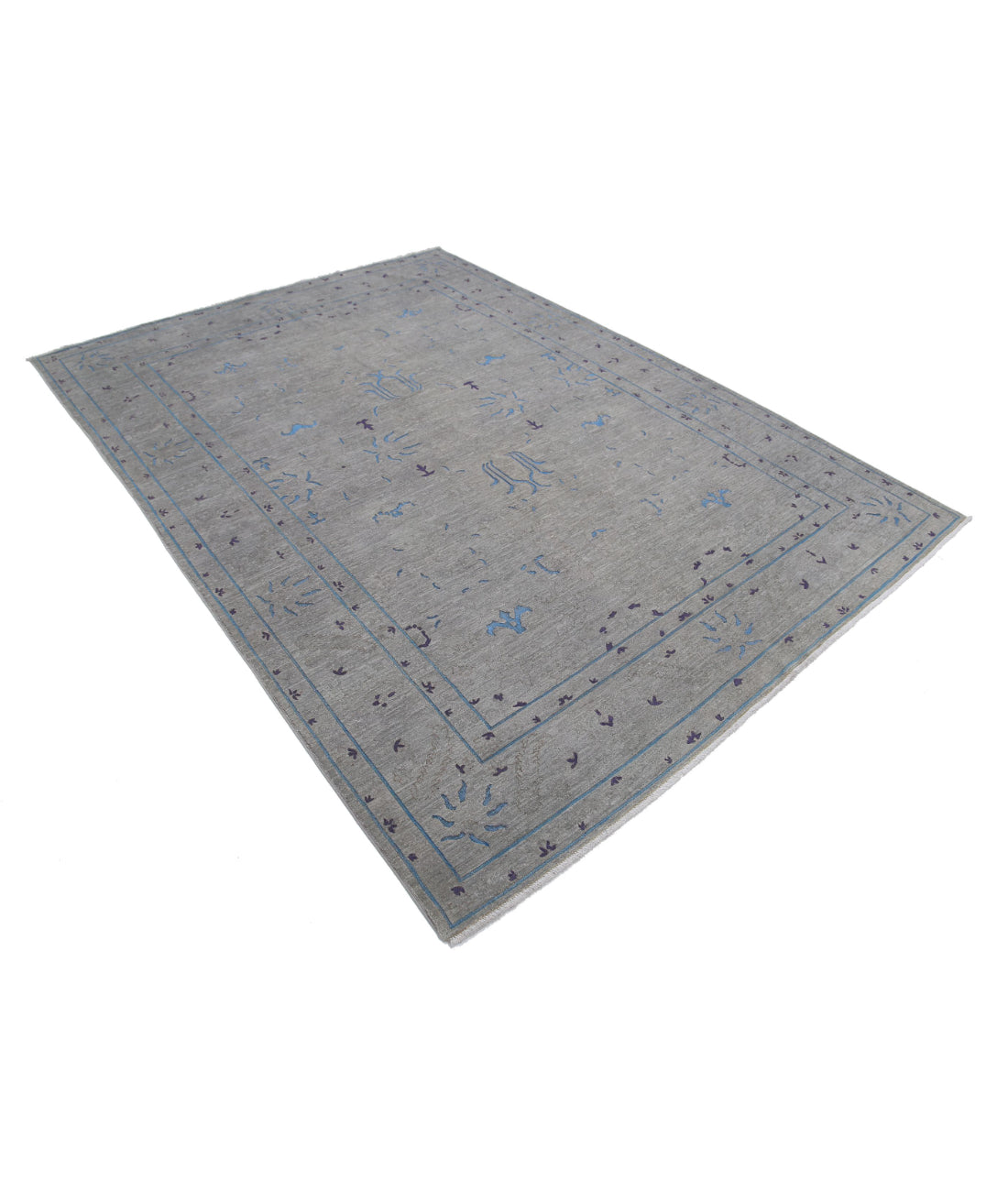 Hand Knotted Onyx Wool Rug - 6'4'' x 8'9'' 6'4'' x 8'9'' (190 X 263) / Grey / Blue