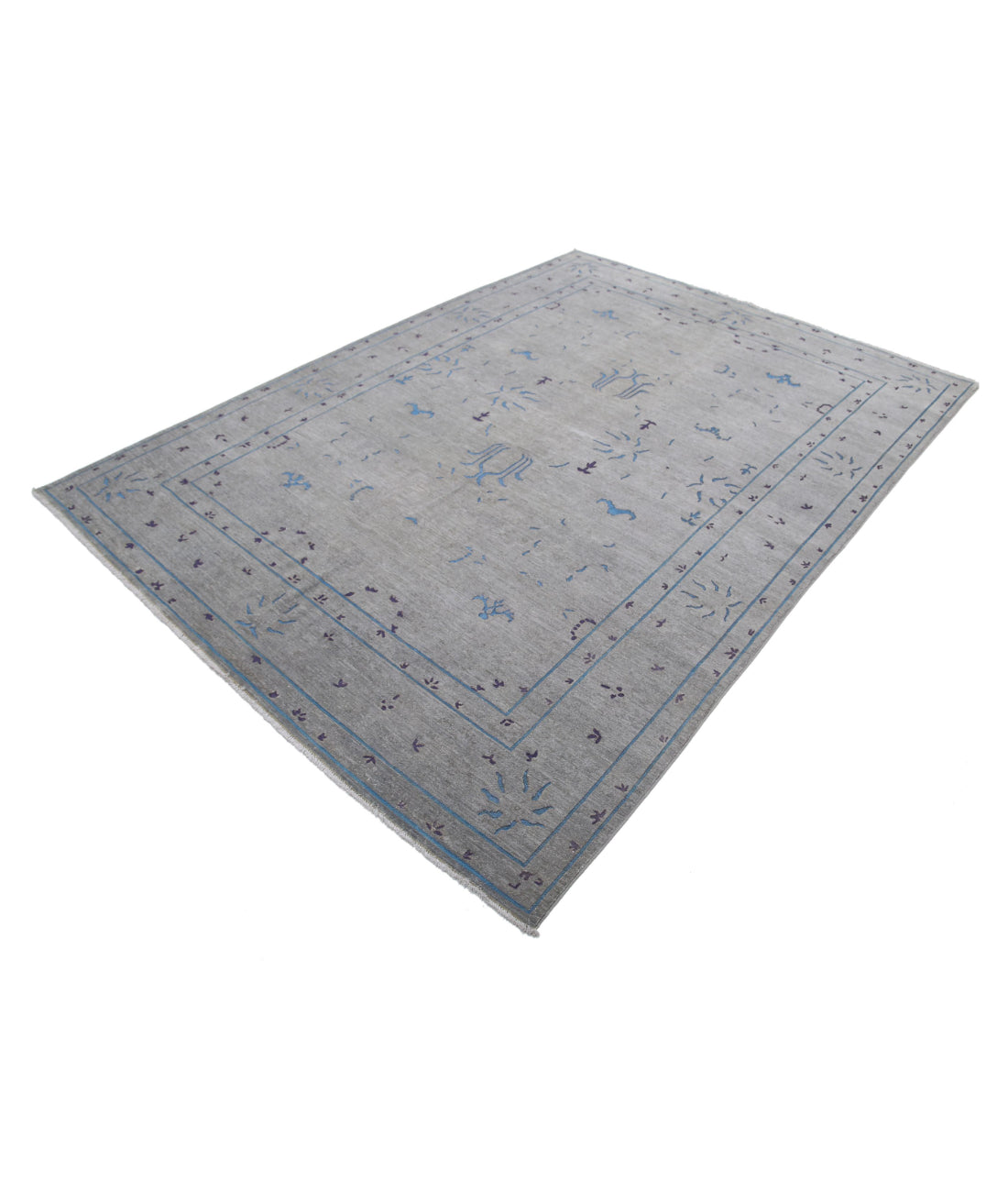 Hand Knotted Onyx Wool Rug - 6'4'' x 8'9'' 6'4'' x 8'9'' (190 X 263) / Grey / Blue