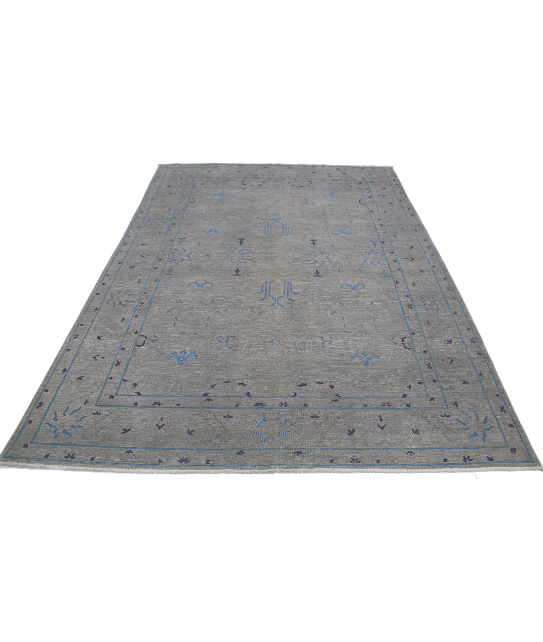 Hand Knotted Onyx Wool Rug - 6'4'' x 8'9'' 6'4'' x 8'9'' (190 X 263) / Grey / Blue