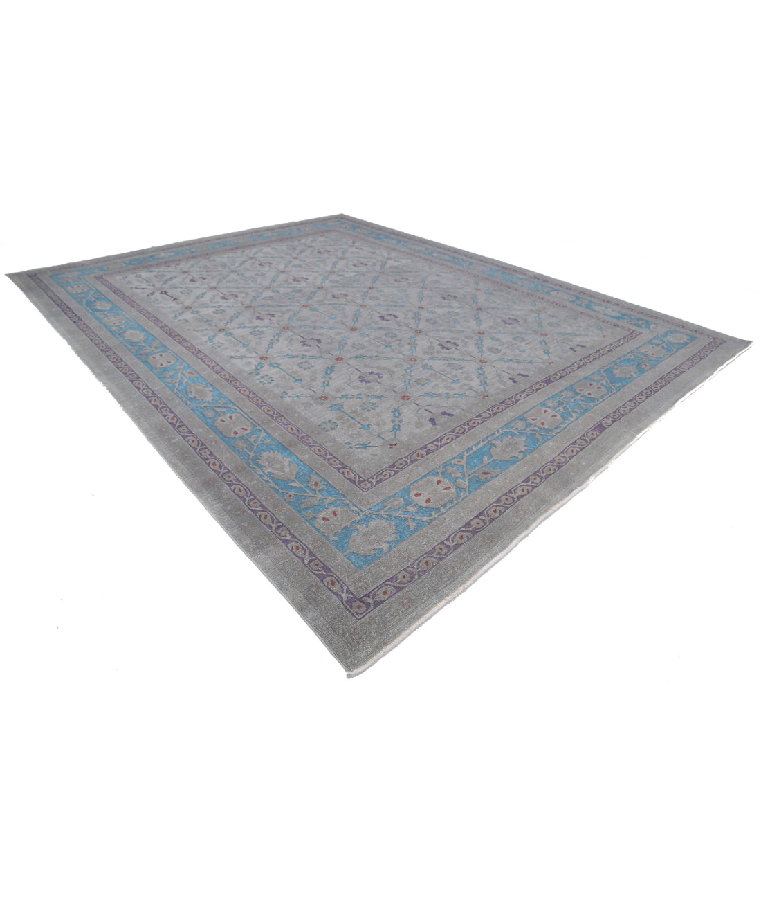 Hand Knotted Onyx Wool Rug - 11'11'' x 14'10'' 11'11'' x 14'10'' (358 X 445) / Grey / Blue