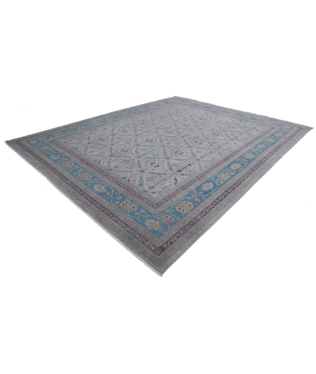 Hand Knotted Onyx Wool Rug - 11'11'' x 14'10'' 11'11'' x 14'10'' (358 X 445) / Grey / Blue