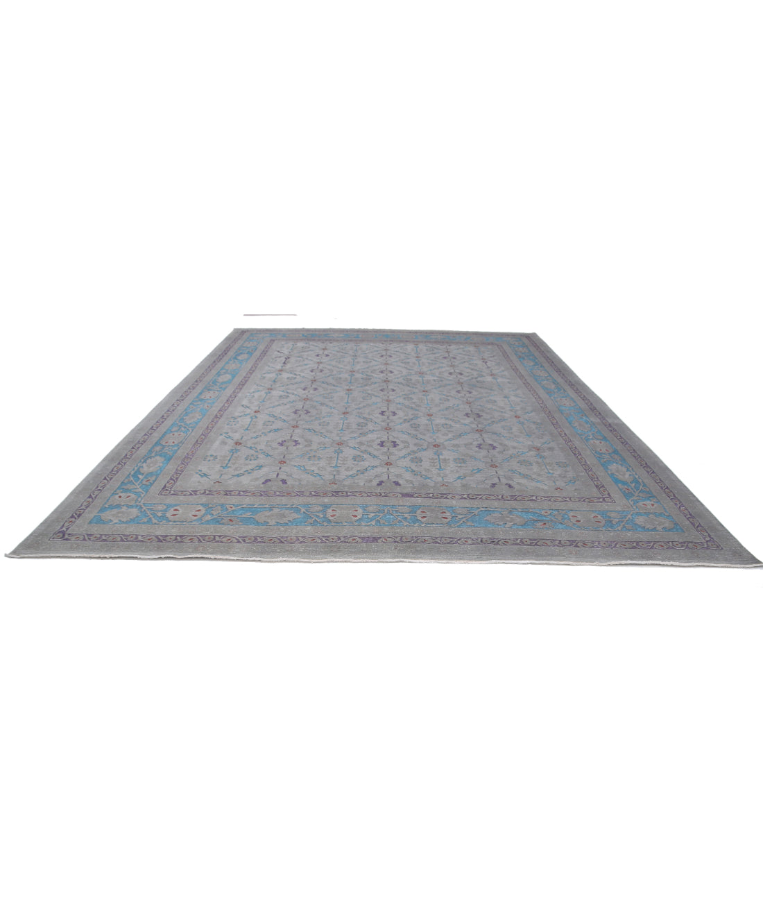 Hand Knotted Onyx Wool Rug - 11'11'' x 14'10'' 11'11'' x 14'10'' (358 X 445) / Grey / Blue