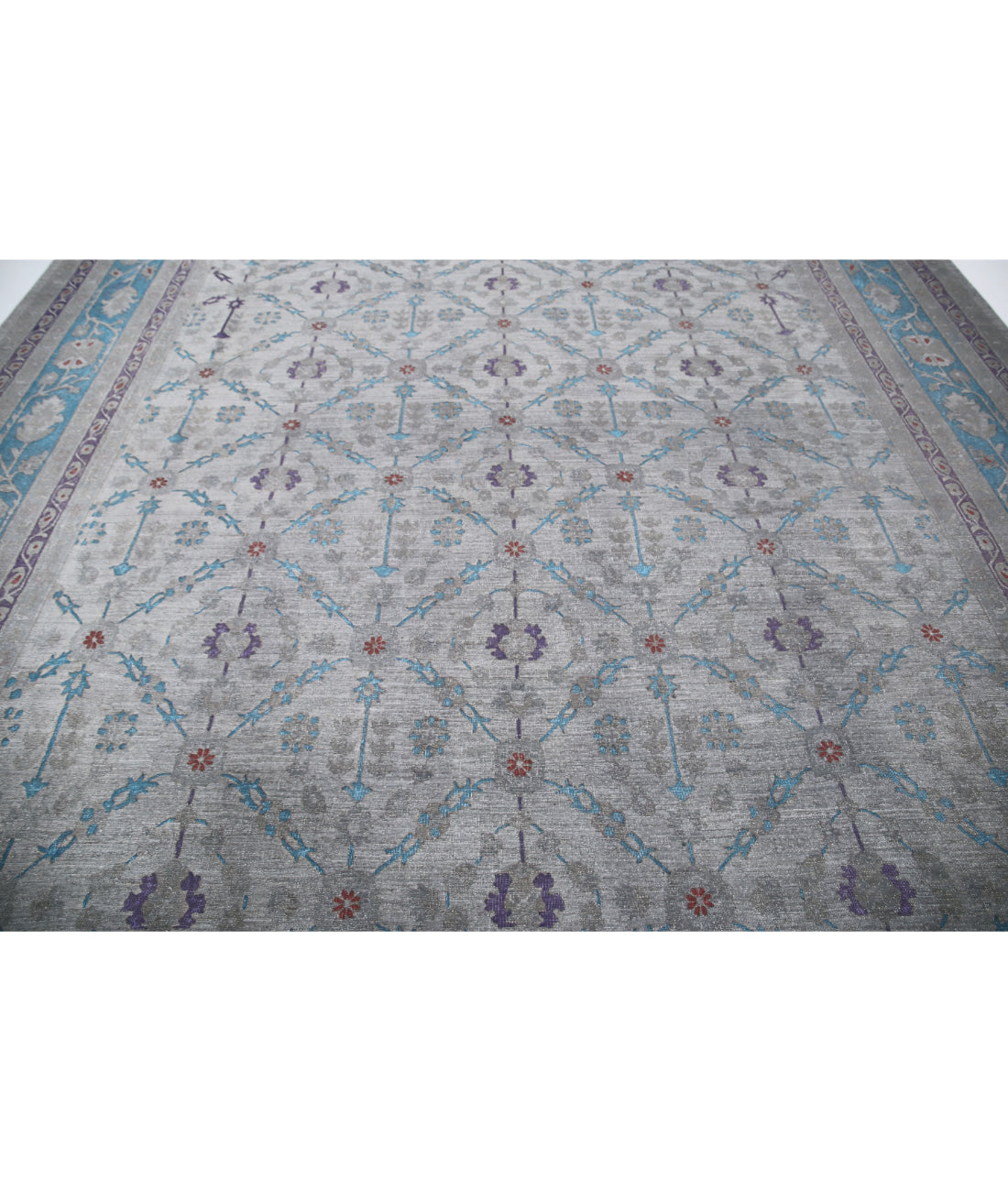 Hand Knotted Onyx Wool Rug - 11'11'' x 14'10'' 11'11'' x 14'10'' (358 X 445) / Grey / Blue