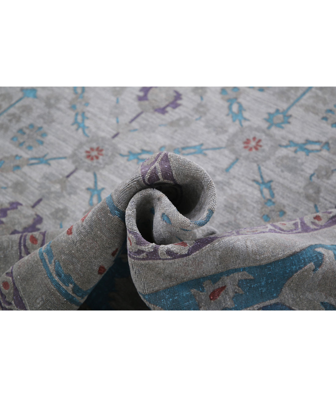 Hand Knotted Onyx Wool Rug - 11'11'' x 14'10'' 11'11'' x 14'10'' (358 X 445) / Grey / Blue