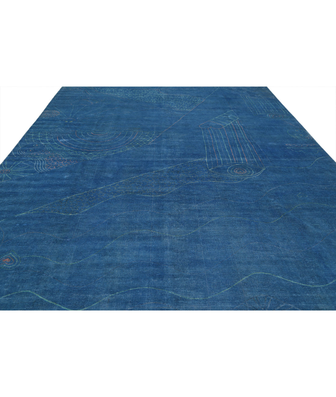 Hand Knotted Onyx Wool Rug - 9'7'' x 13'3'' 9'7'' x 13'3'' (288 X 398) / Blue / Pink