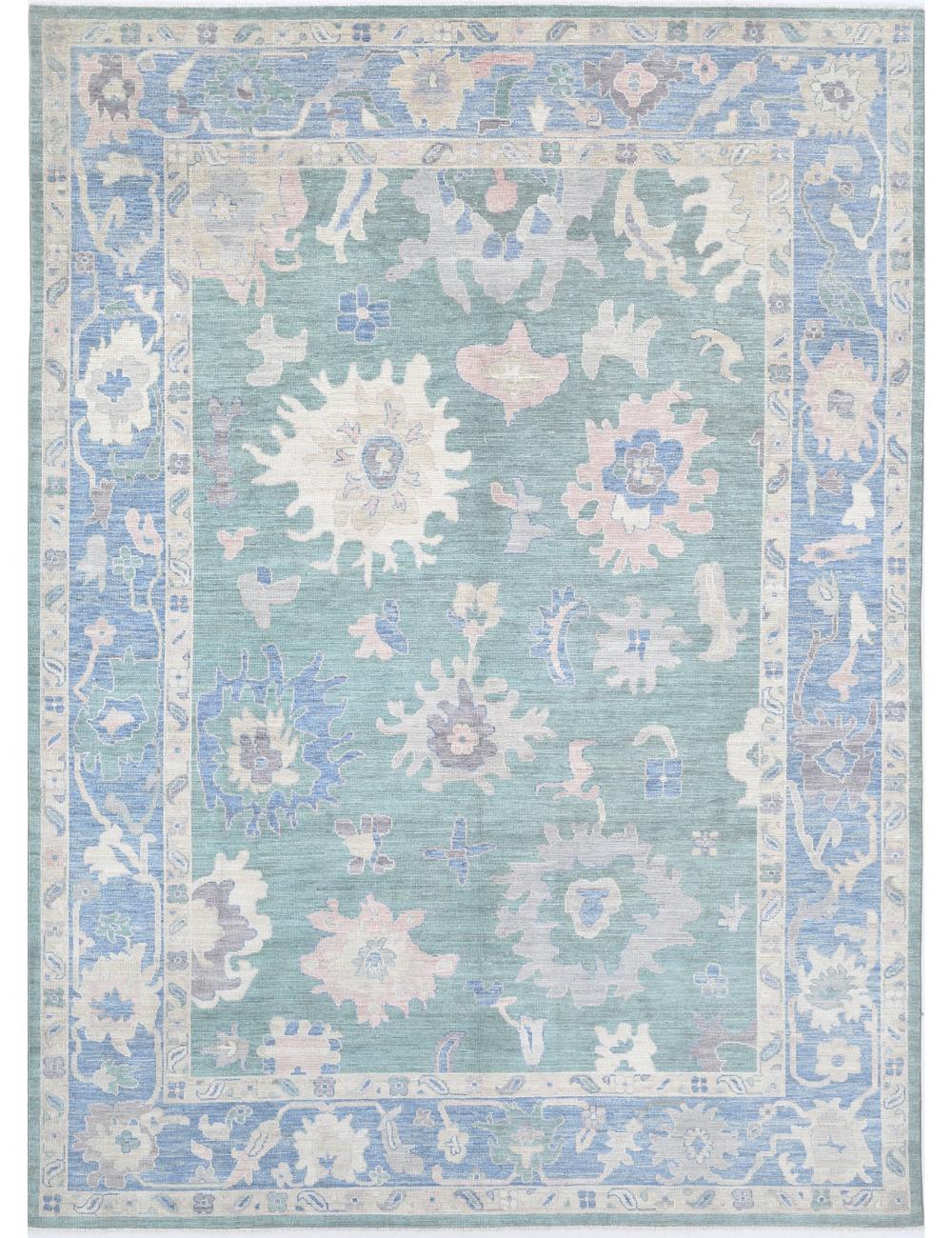 Hand Knotted Oushak Wool Rug - 10'6'' x 14'6''