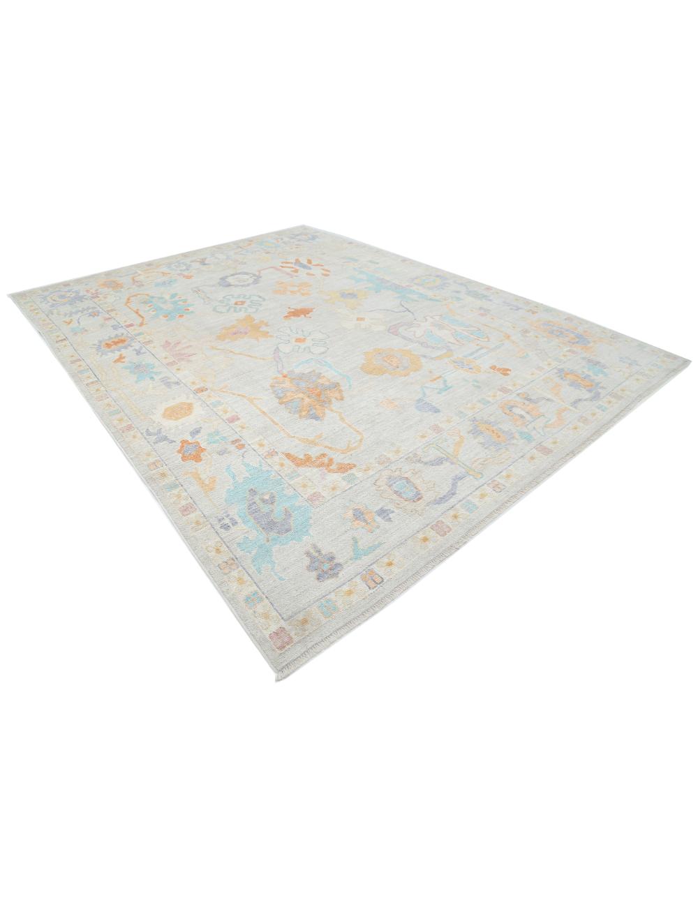 Hand Knotted Oushak Wool Rug - 9'4'' x 12'1''