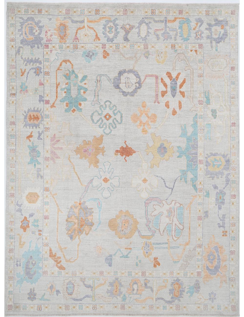 Hand Knotted Oushak Wool Rug - 9'4'' x 12'1''
