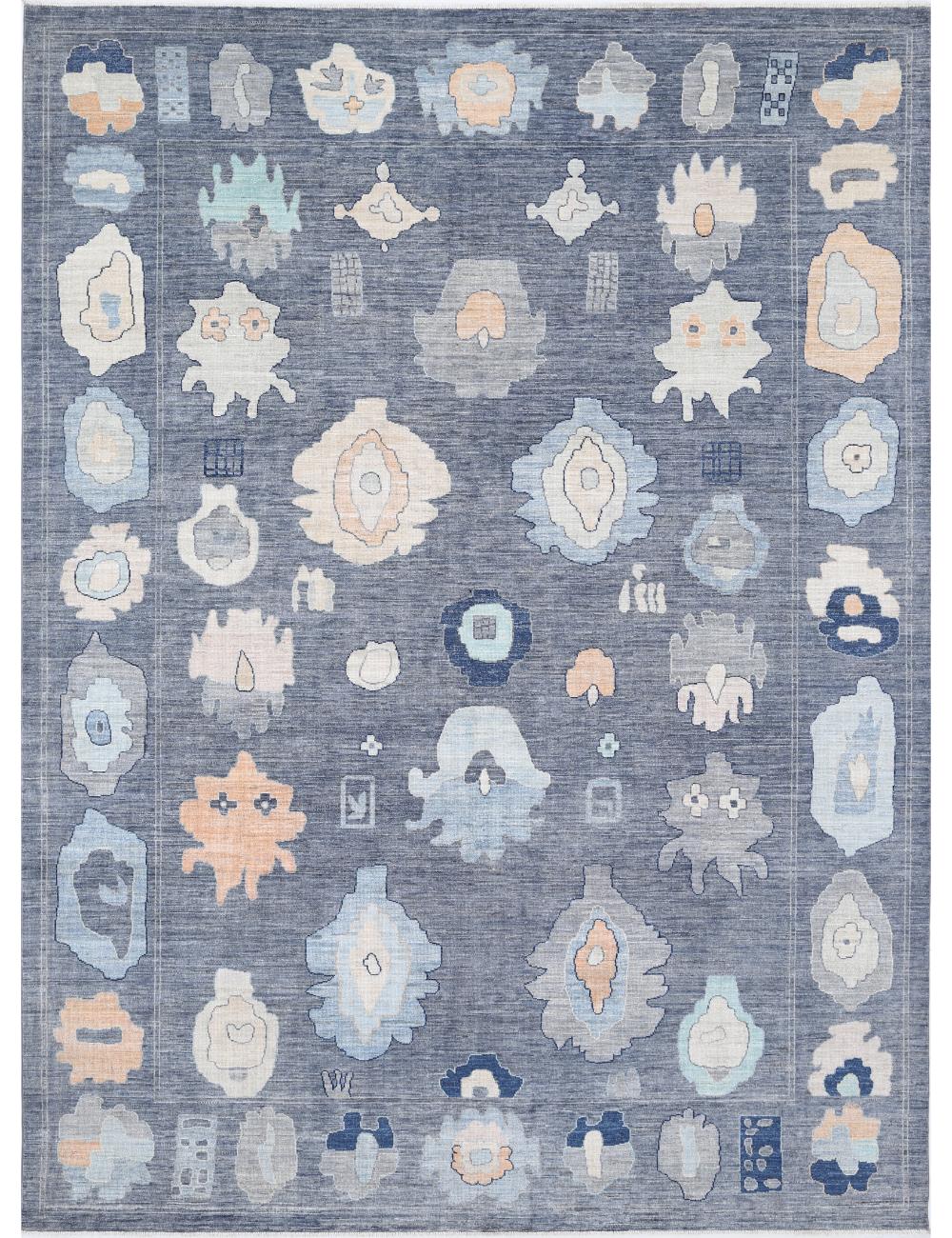 Hand Knotted Oushak Wool Rug - 10'4'' x 14'0''