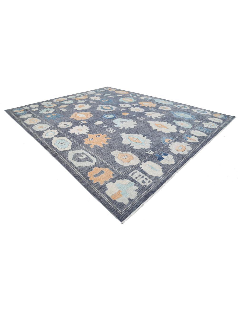 Hand Knotted Oushak Wool Rug - 12'3'' x 14'11''