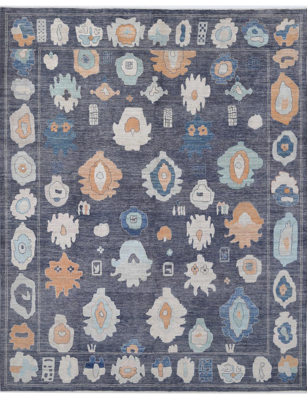 Hand Knotted Oushak Wool Rug - 12'3'' x 14'11''