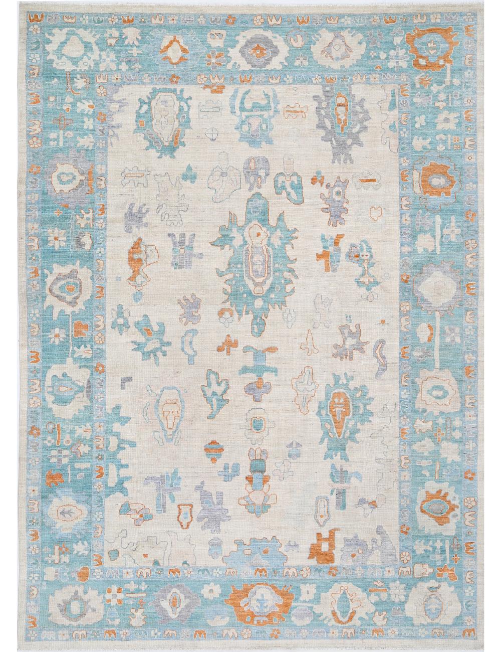 Hand Knotted Oushak Wool Rug - 10'1'' x 14'1''