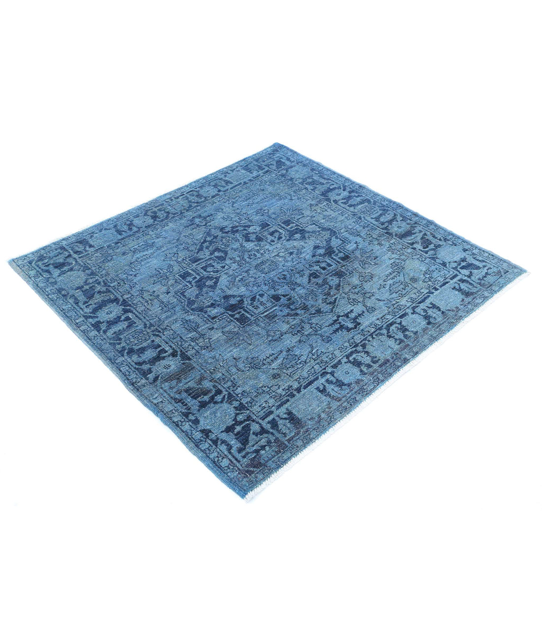 Hand Knotted Overdye Wool Rug - 4'1'' x 4'4'' 4'1'' x 4'4'' (123 X 130) / Blue / Blue