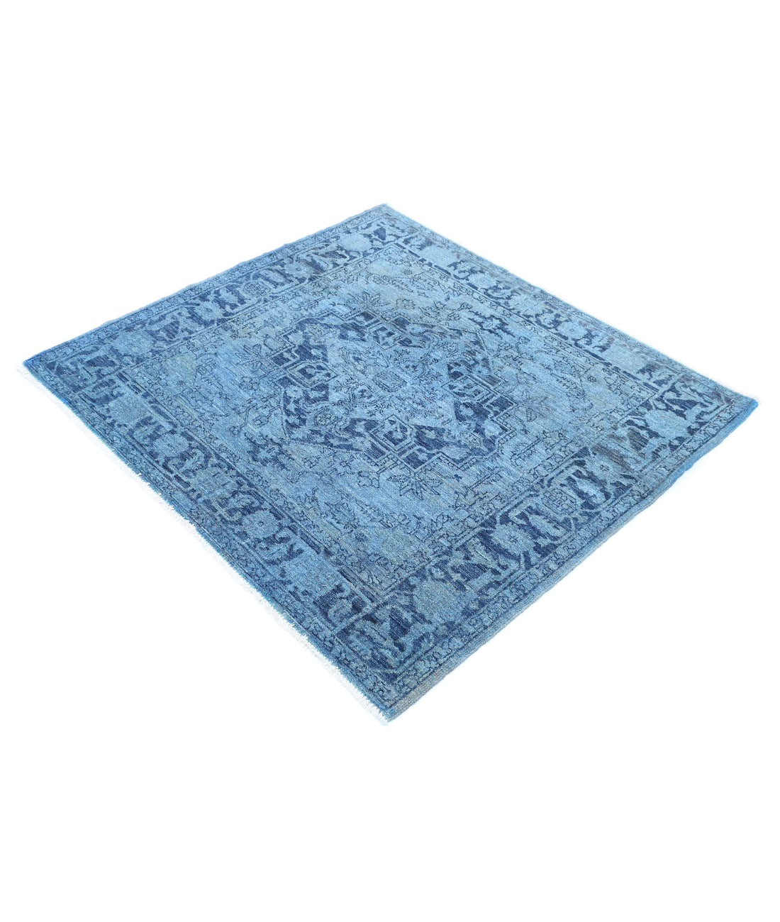 Hand Knotted Overdye Wool Rug - 4'1'' x 4'4'' 4'1'' x 4'4'' (123 X 130) / Blue / Blue