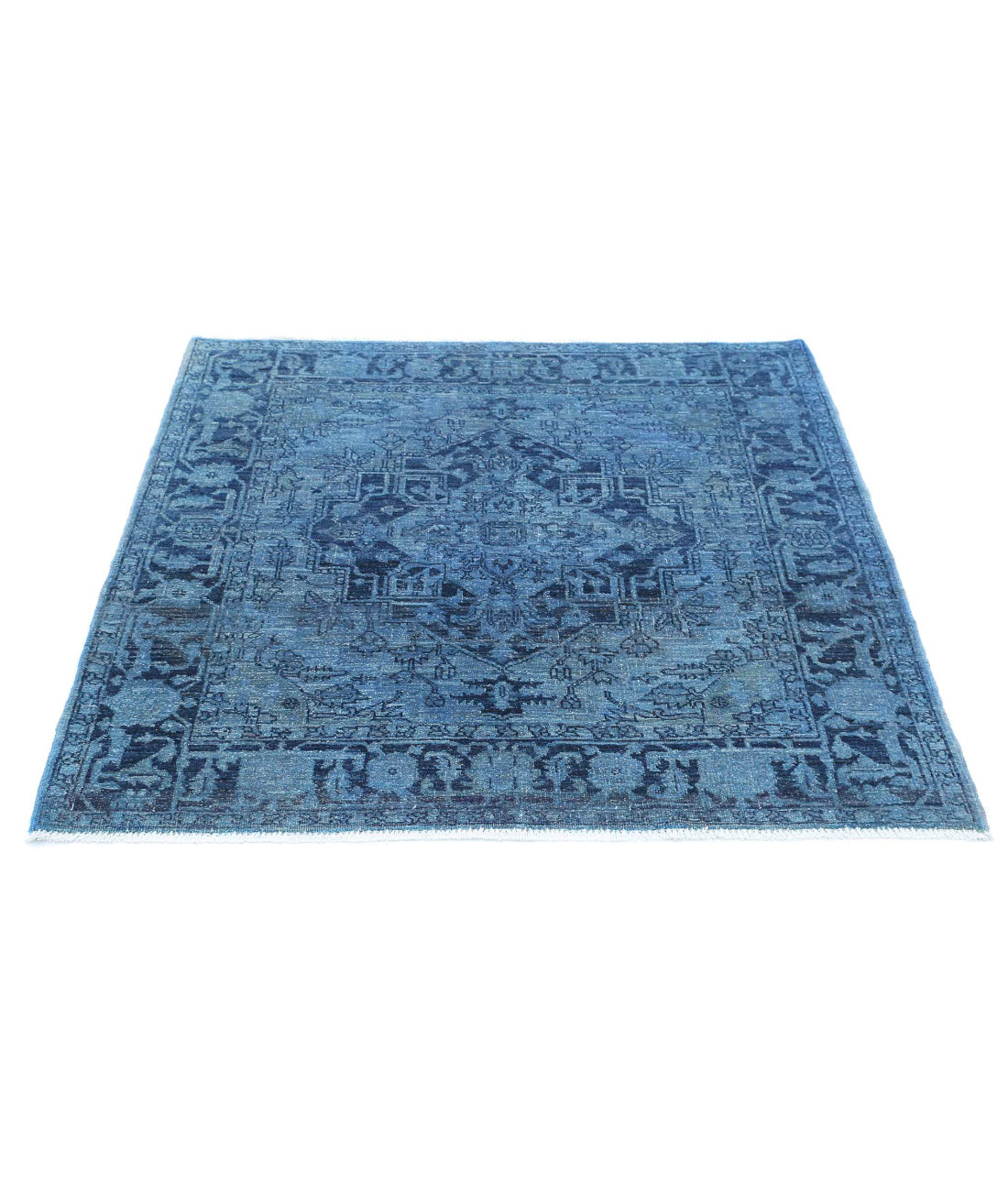 Hand Knotted Overdye Wool Rug - 4'1'' x 4'4'' 4'1'' x 4'4'' (123 X 130) / Blue / Blue