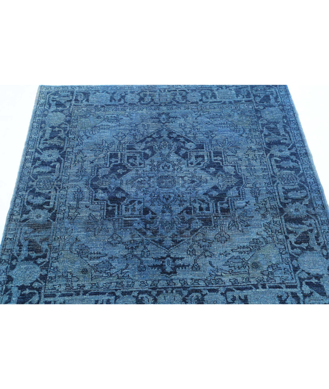 Hand Knotted Overdye Wool Rug - 4'1'' x 4'4'' 4'1'' x 4'4'' (123 X 130) / Blue / Blue