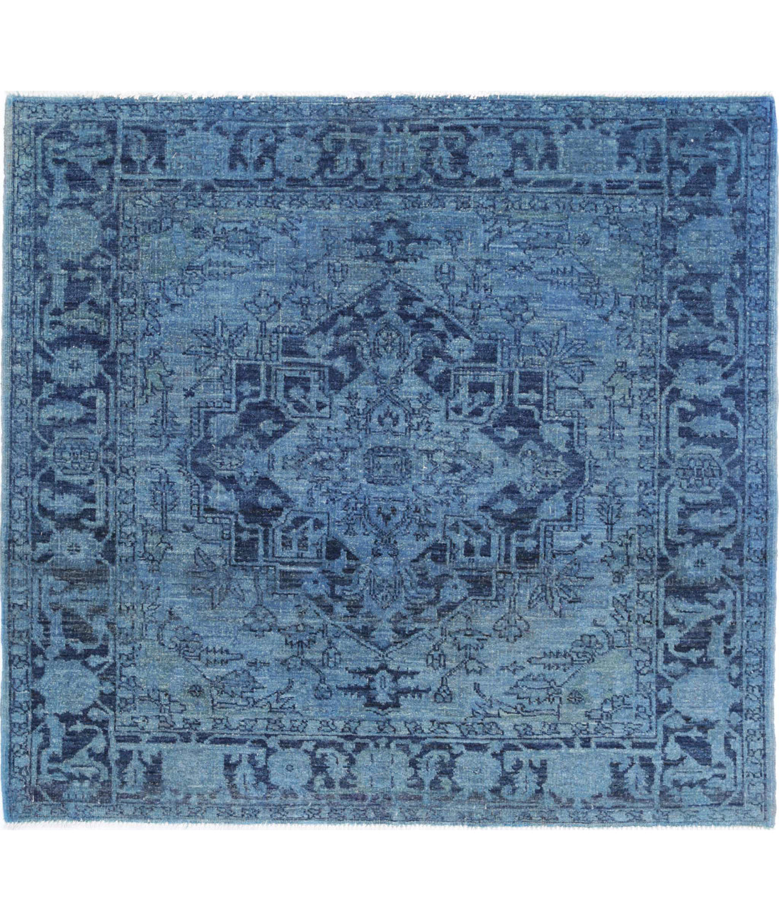 Hand Knotted Overdye Wool Rug - 4&#39;1&#39;&#39; x 4&#39;4&#39;&#39; 4&#39;1&#39;&#39; x 4&#39;4&#39;&#39; (123 X 130) / Blue / Blue