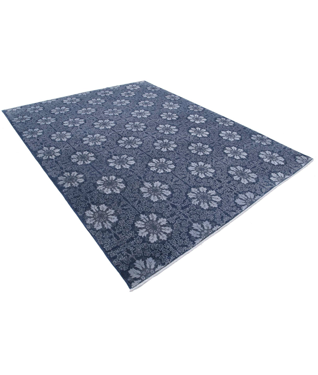 Hand Knotted Fine Artemix Wool & Cotton Rug - 7'9'' x 9'11'' 7'9'' x 9'11'' (233 X 298) / Blue / Grey