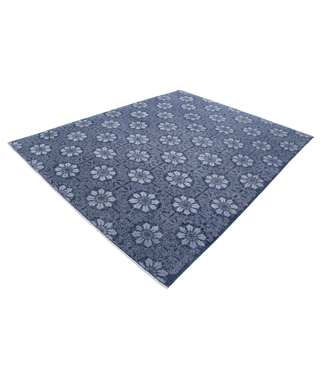 Hand Knotted Fine Artemix Wool & Cotton Rug - 7'9'' x 9'11'' 7'9'' x 9'11'' (233 X 298) / Blue / Grey