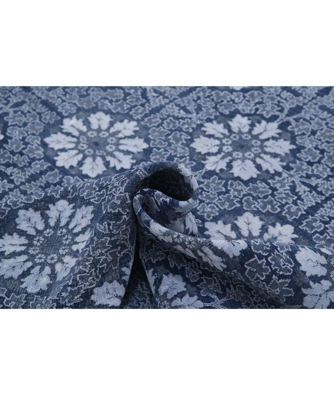 Hand Knotted Fine Artemix Wool & Cotton Rug - 7'9'' x 9'11'' 7'9'' x 9'11'' (233 X 298) / Blue / Grey