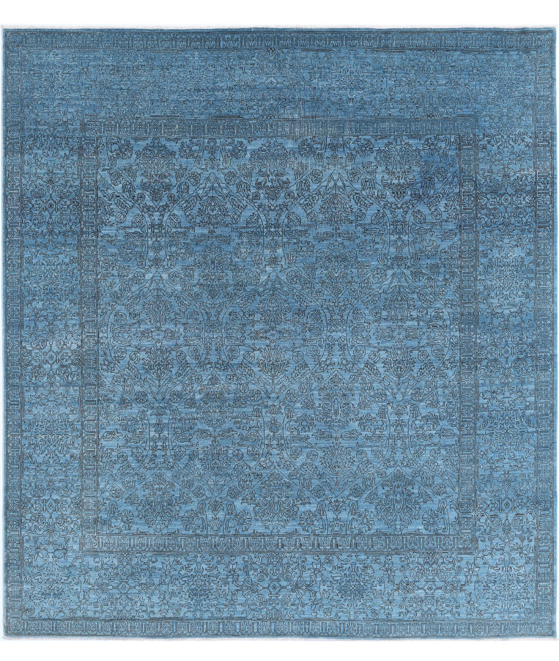 Hand Knotted Overdye Wool Rug - 7'9'' x 8'5'' 7'9'' x 8'5'' (233 X 253) / Blue / Blue