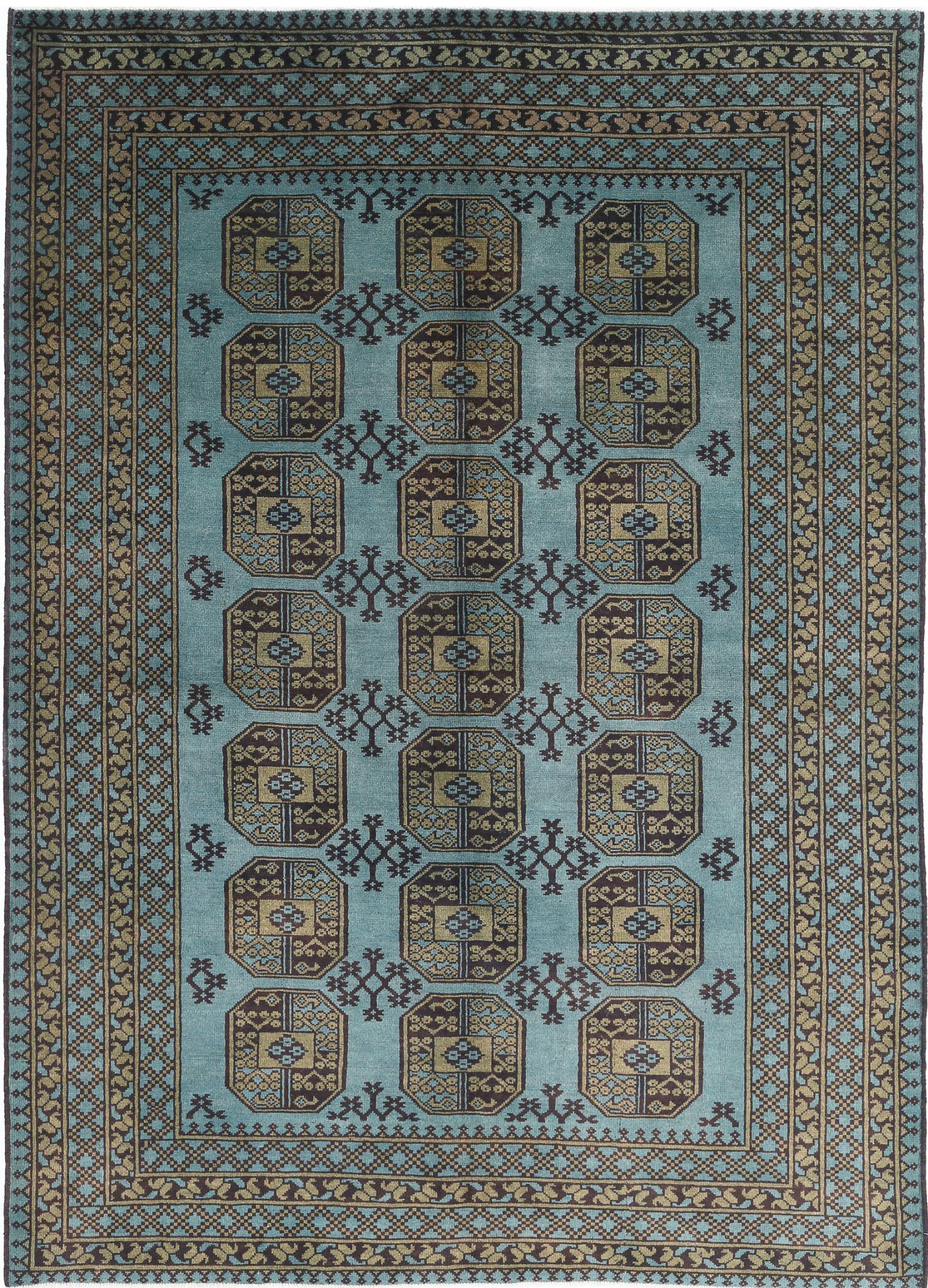 Hand Knotted Akcha Revival Wool Rug - 6'7'' x 9'4''