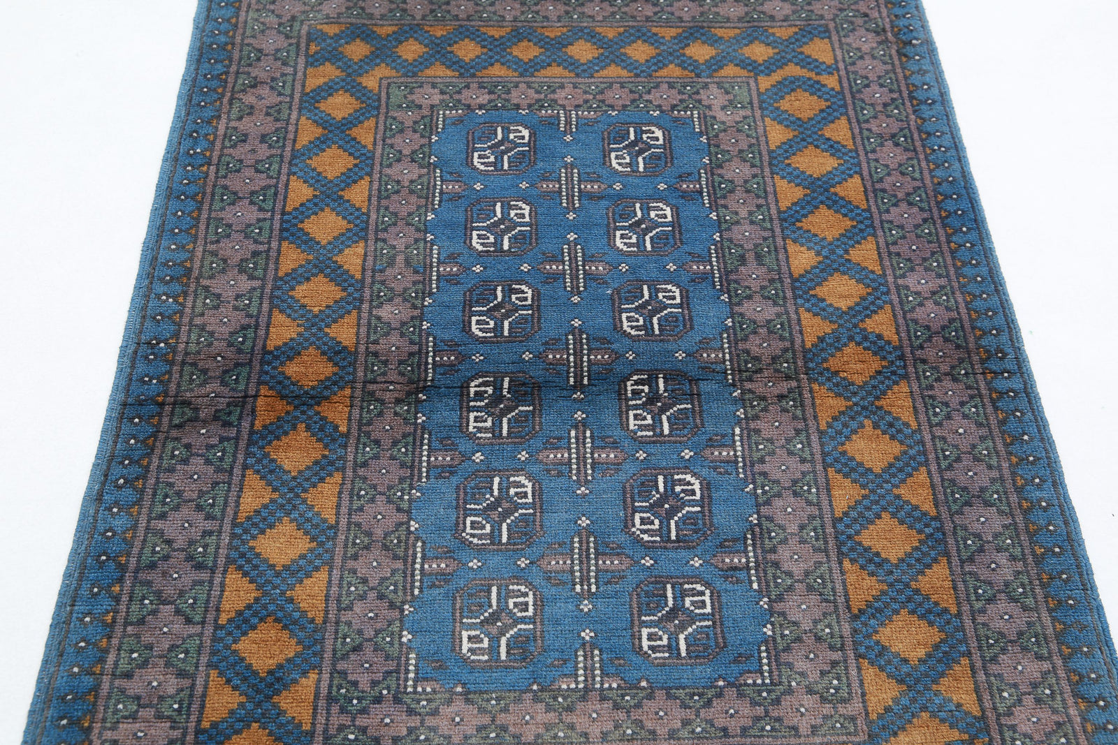 Hand Knotted Akcha Revival Wool Rug - 3'4'' x 4'9''
