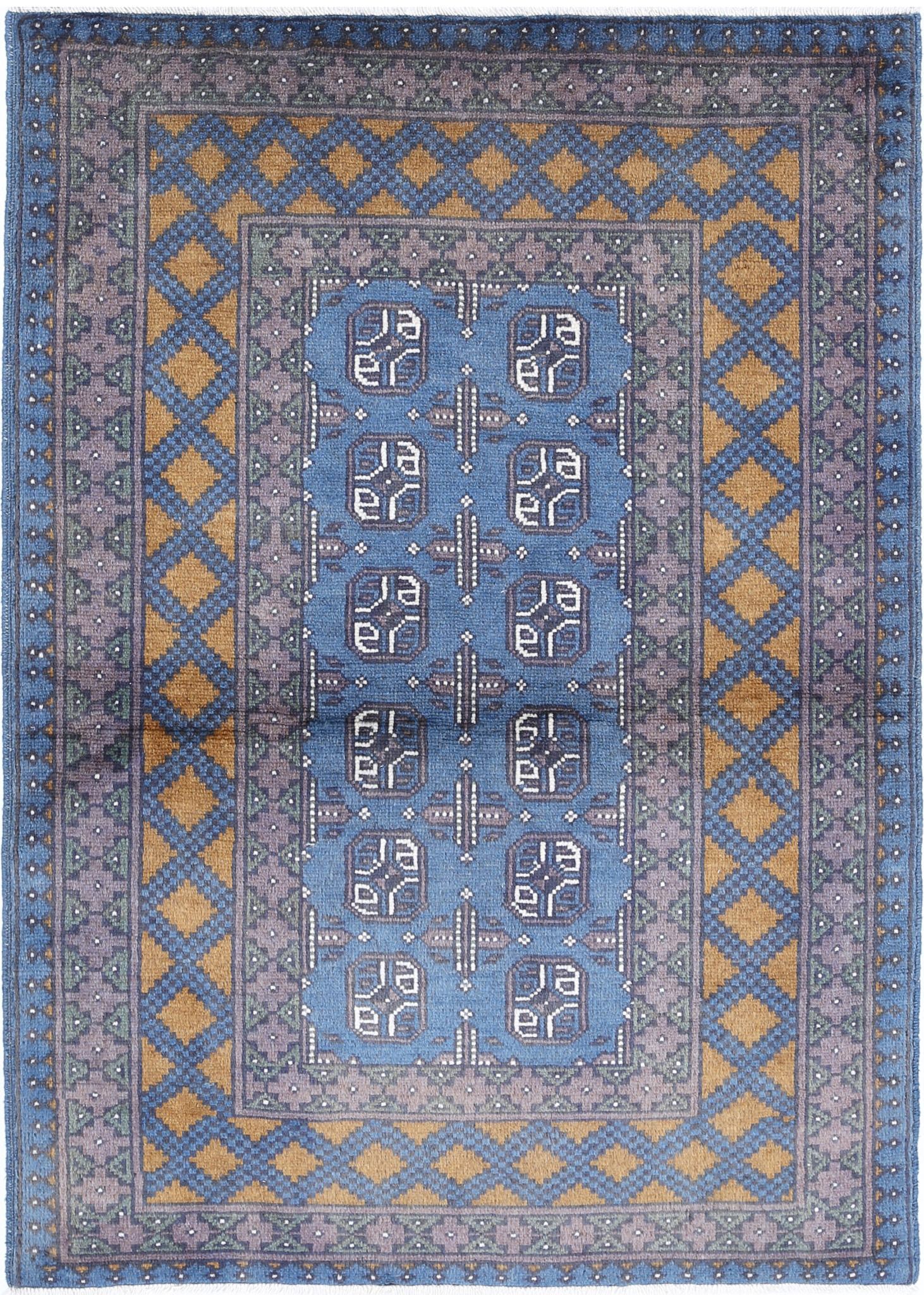 Hand Knotted Akcha Revival Wool Rug - 3'4'' x 4'9''