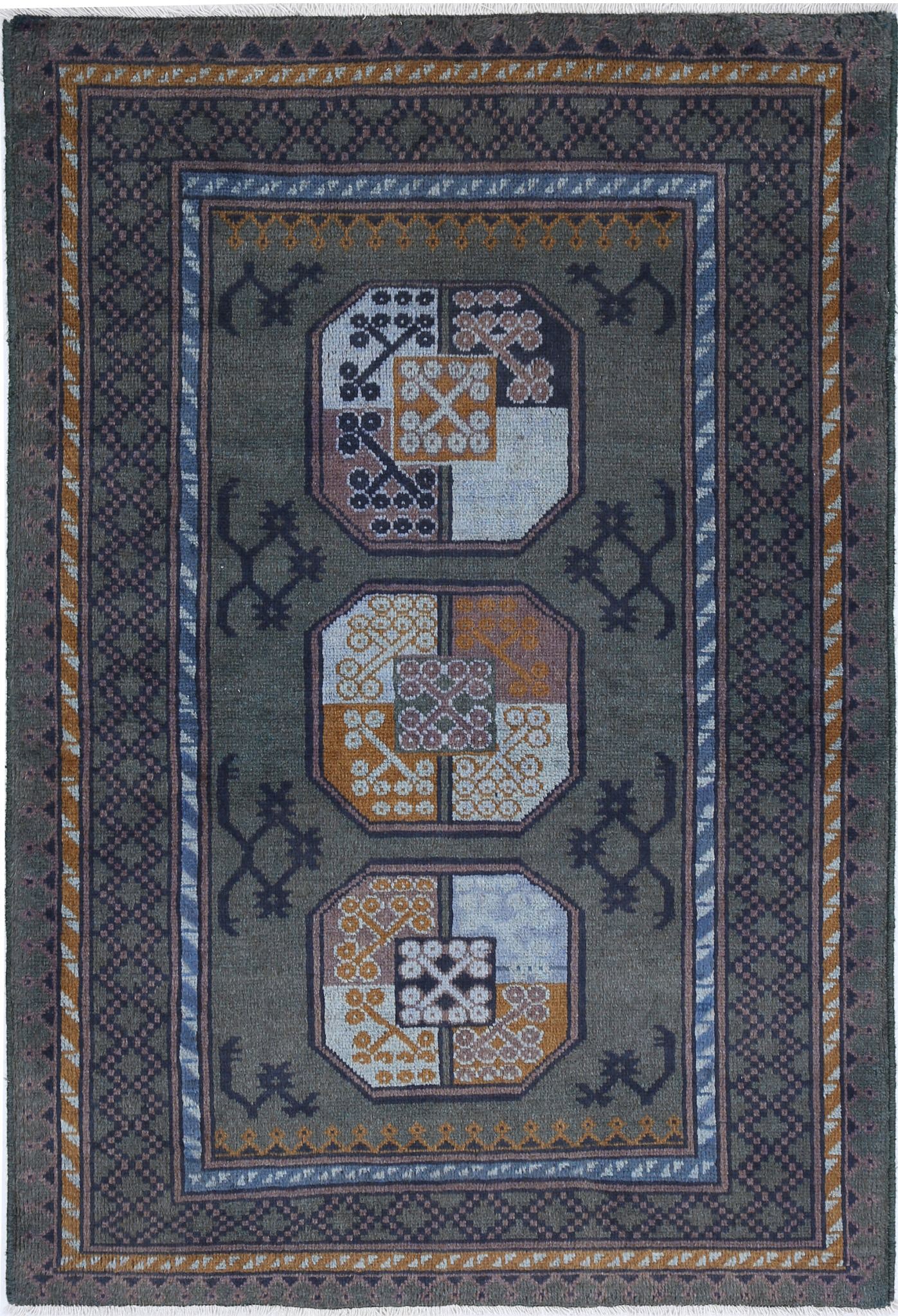 Hand Knotted Akcha Revival Wool Rug - 3'4'' x 4'11''
