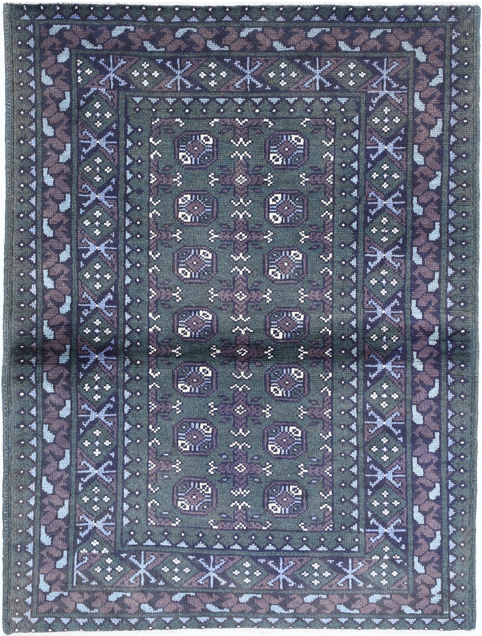 Hand Knotted Akcha Revival Wool Rug - 3'6'' x 4'7''