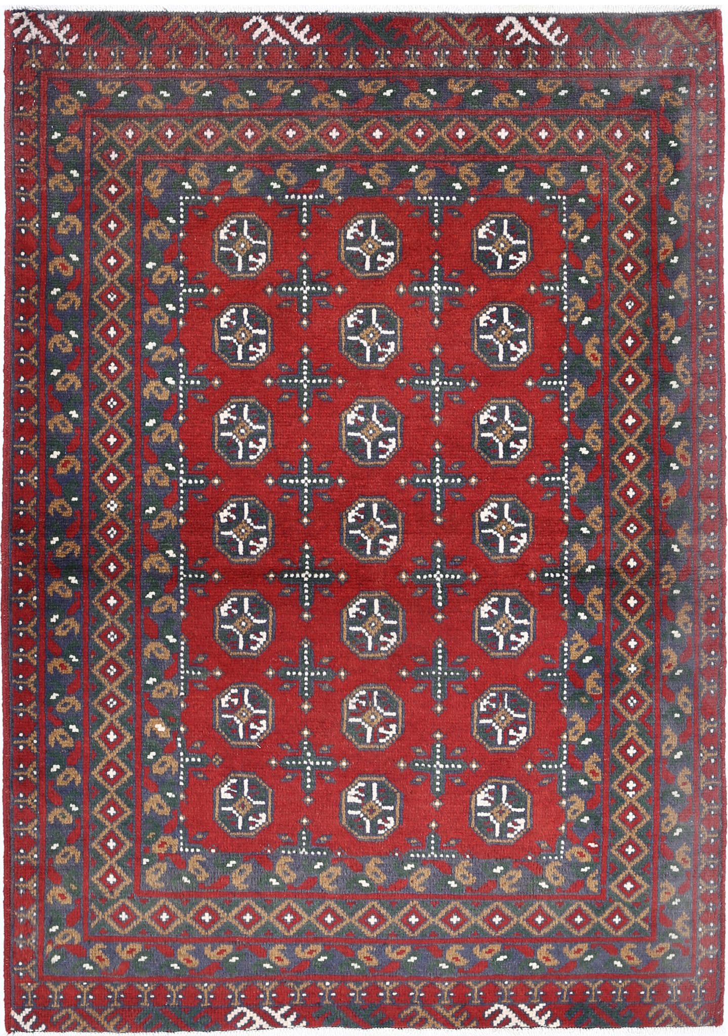 Hand Knotted Akcha Revival Wool Rug - 3'5'' x 4'10''