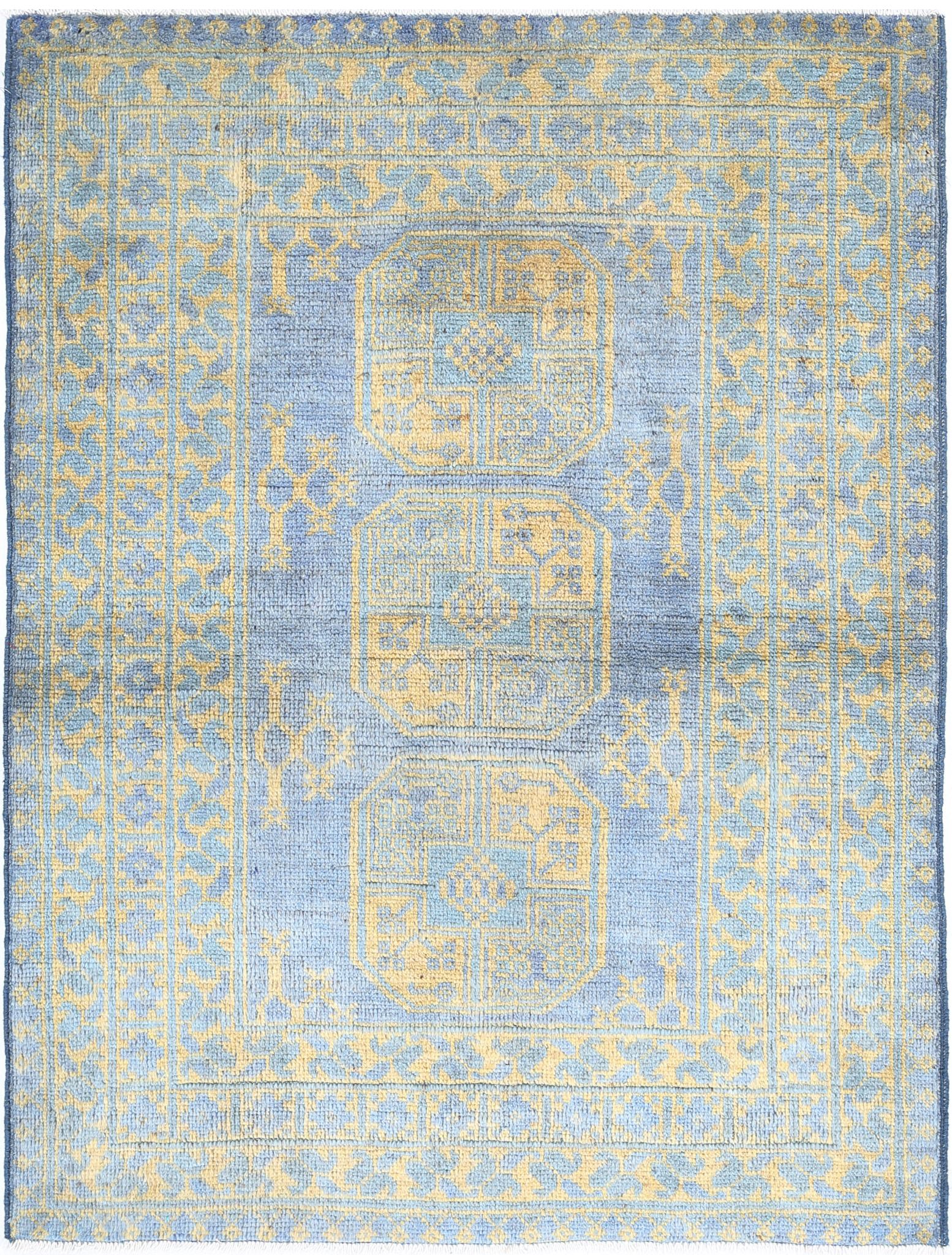 Hand Knotted Akcha Revival Wool Rug - 3'5'' x 4'8''
