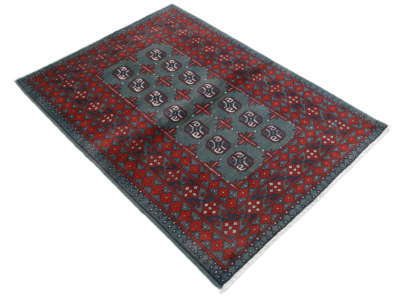 Hand Knotted Akcha Revival Wool Rug - 3'6'' x 4'9''
