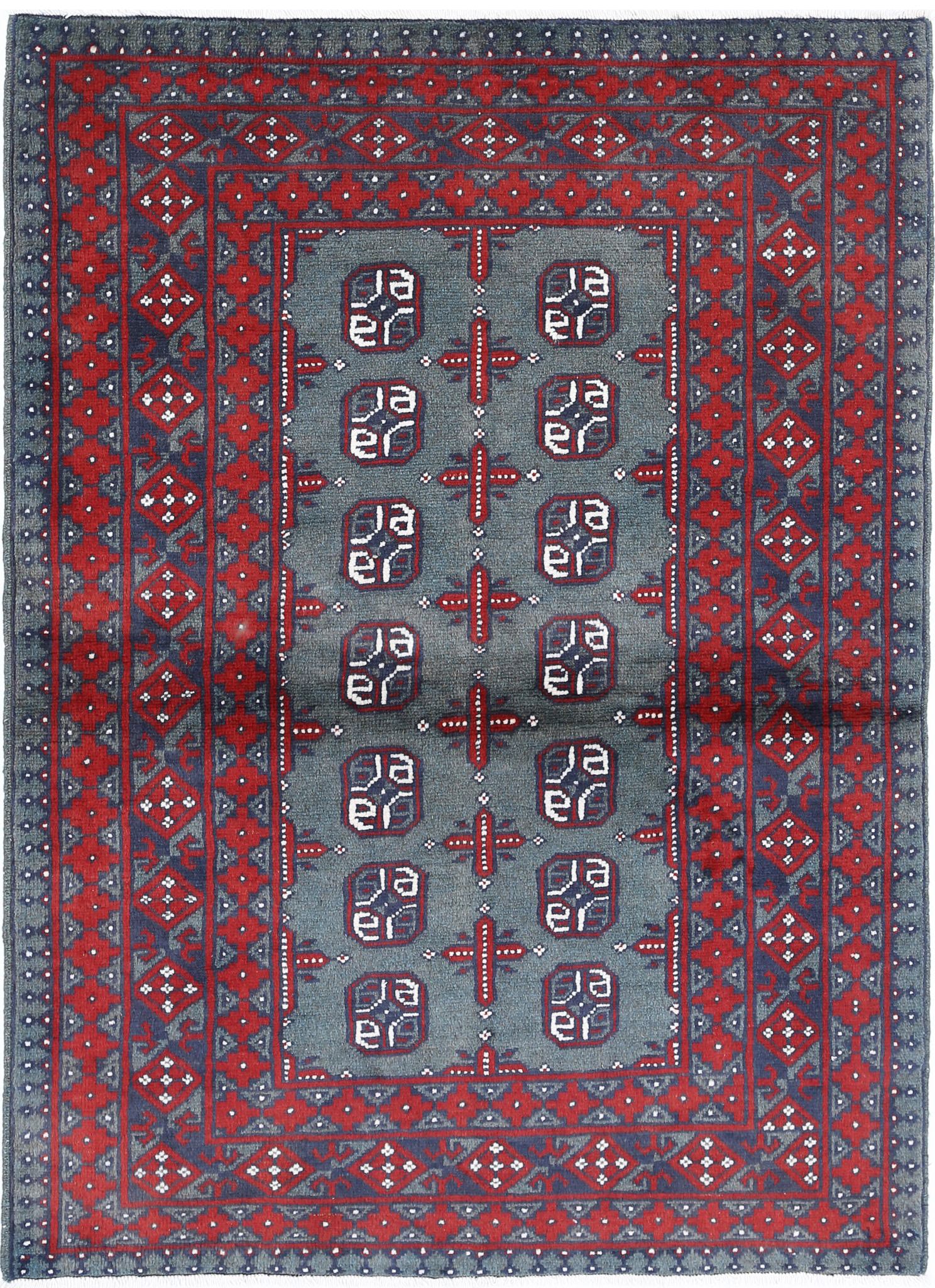 Hand Knotted Akcha Revival Wool Rug - 3'6'' x 4'9''