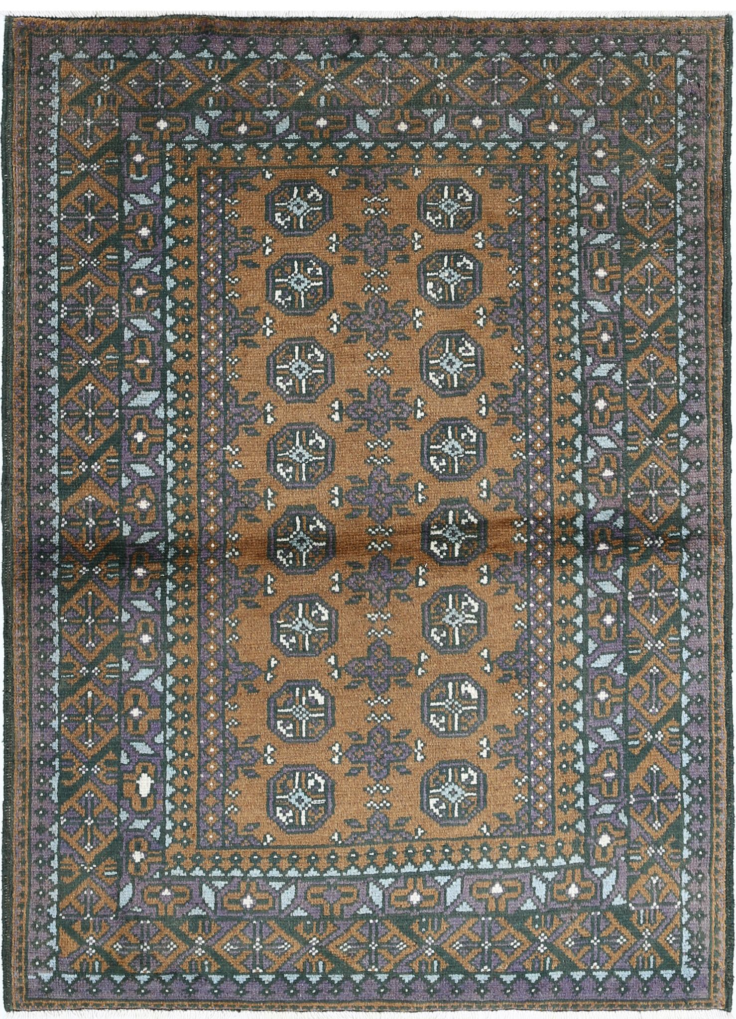 Hand Knotted Akcha Revival Wool Rug - 3'5'' x 4'9''