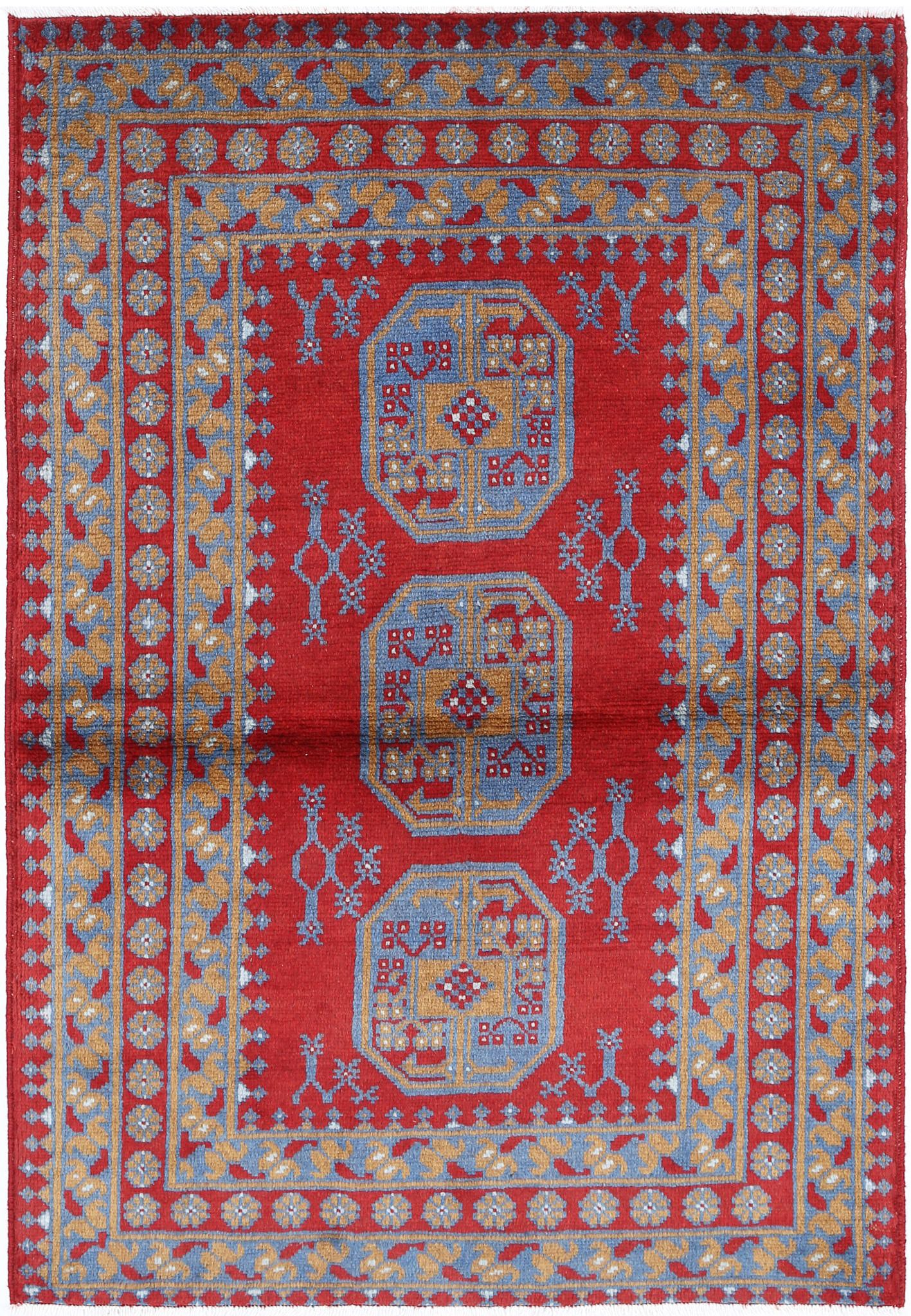 Hand Knotted Akcha Revival Wool Rug - 3'4'' x 4'9''