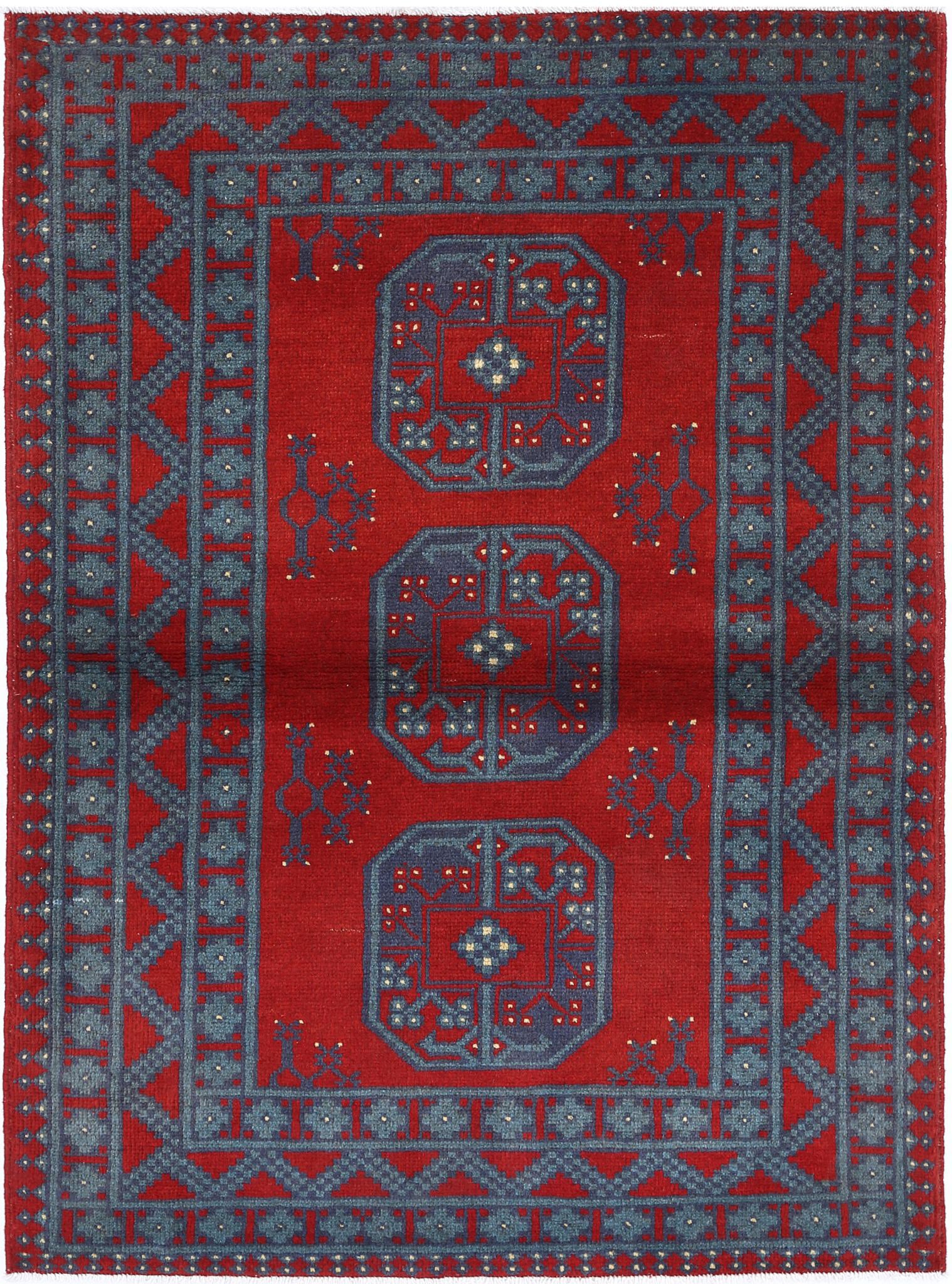 Hand Knotted Akcha Revival Wool Rug - 3'6'' x 4'9''