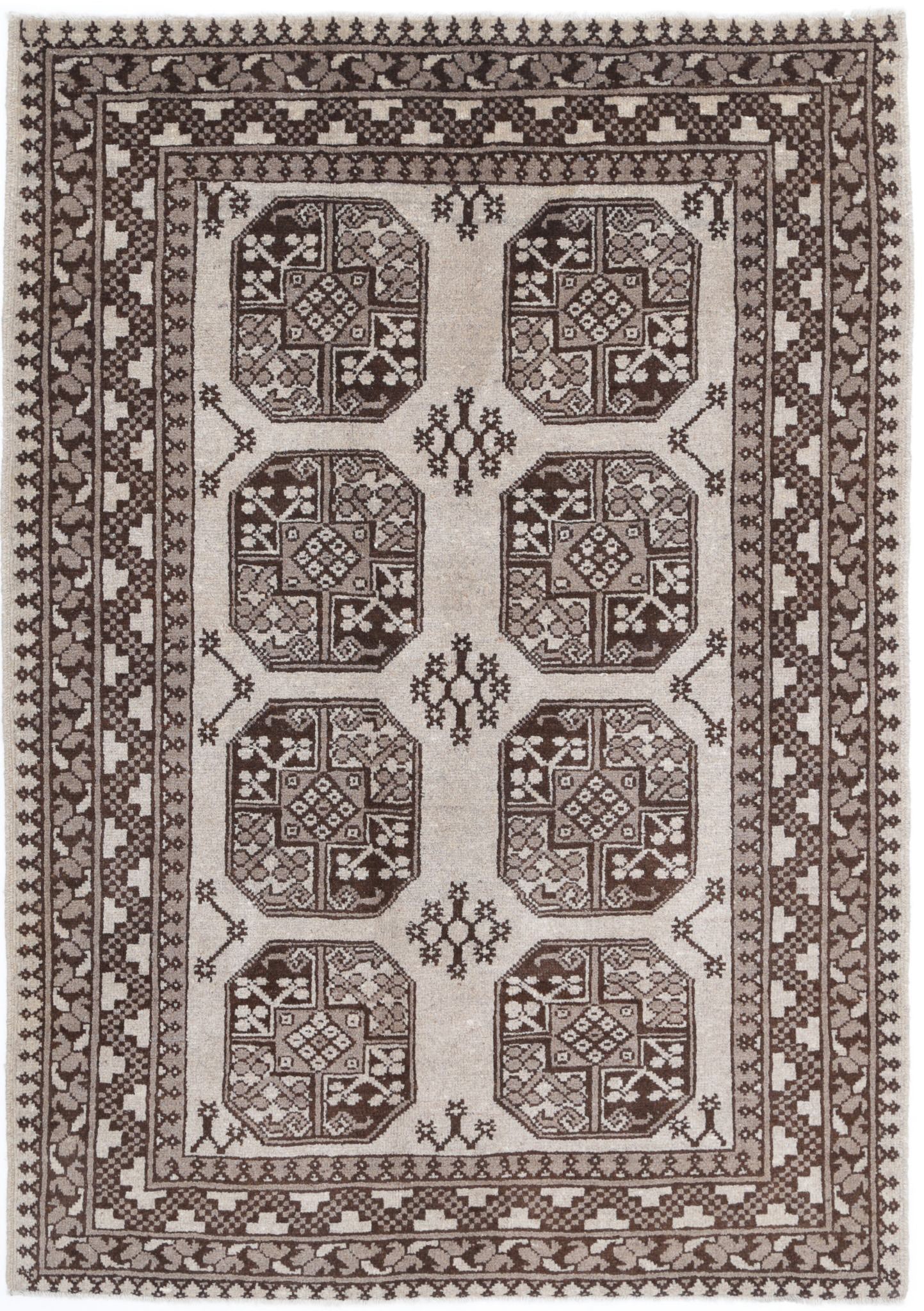 Hand Knotted Akcha Revival Wool Rug - 4'4'' x 6'1''