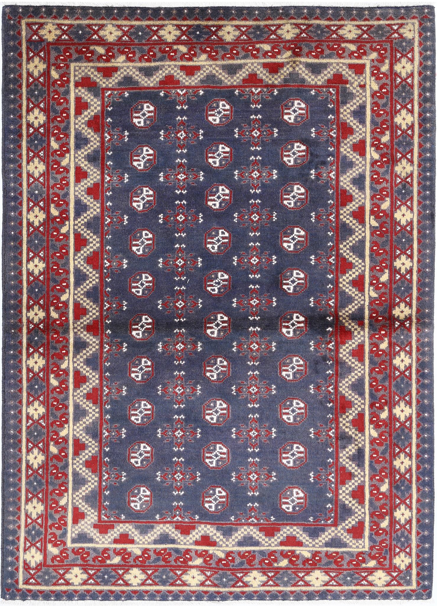 Hand Knotted Akcha Revival Wool Rug - 4'1'' x 5'9''