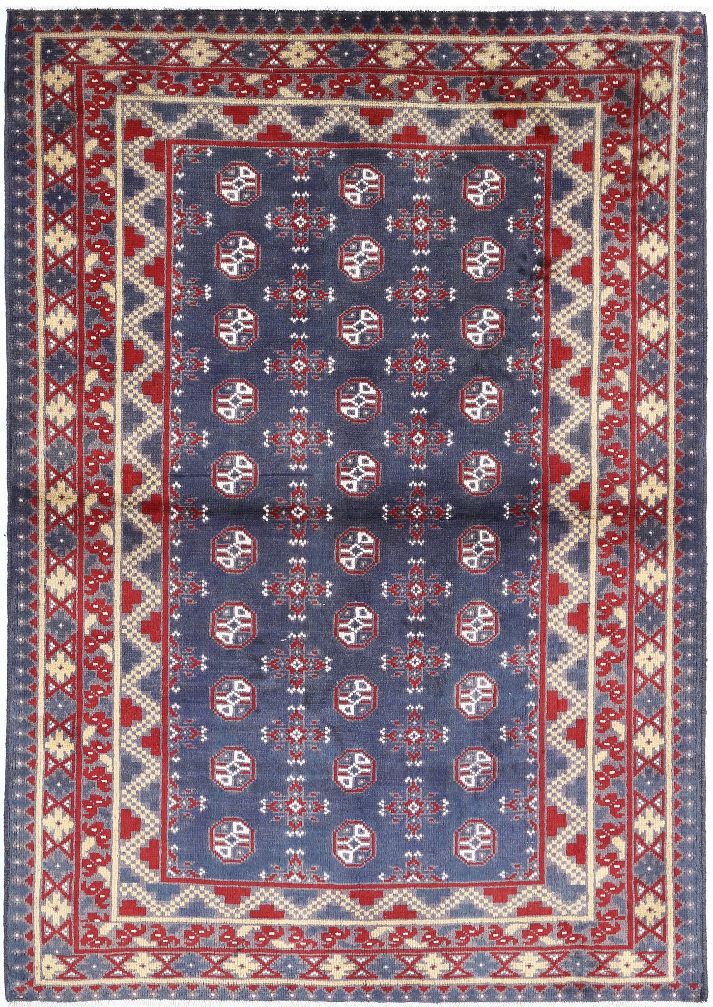 Hand Knotted Akcha Revival Wool Rug - 4'1'' x 5'10''