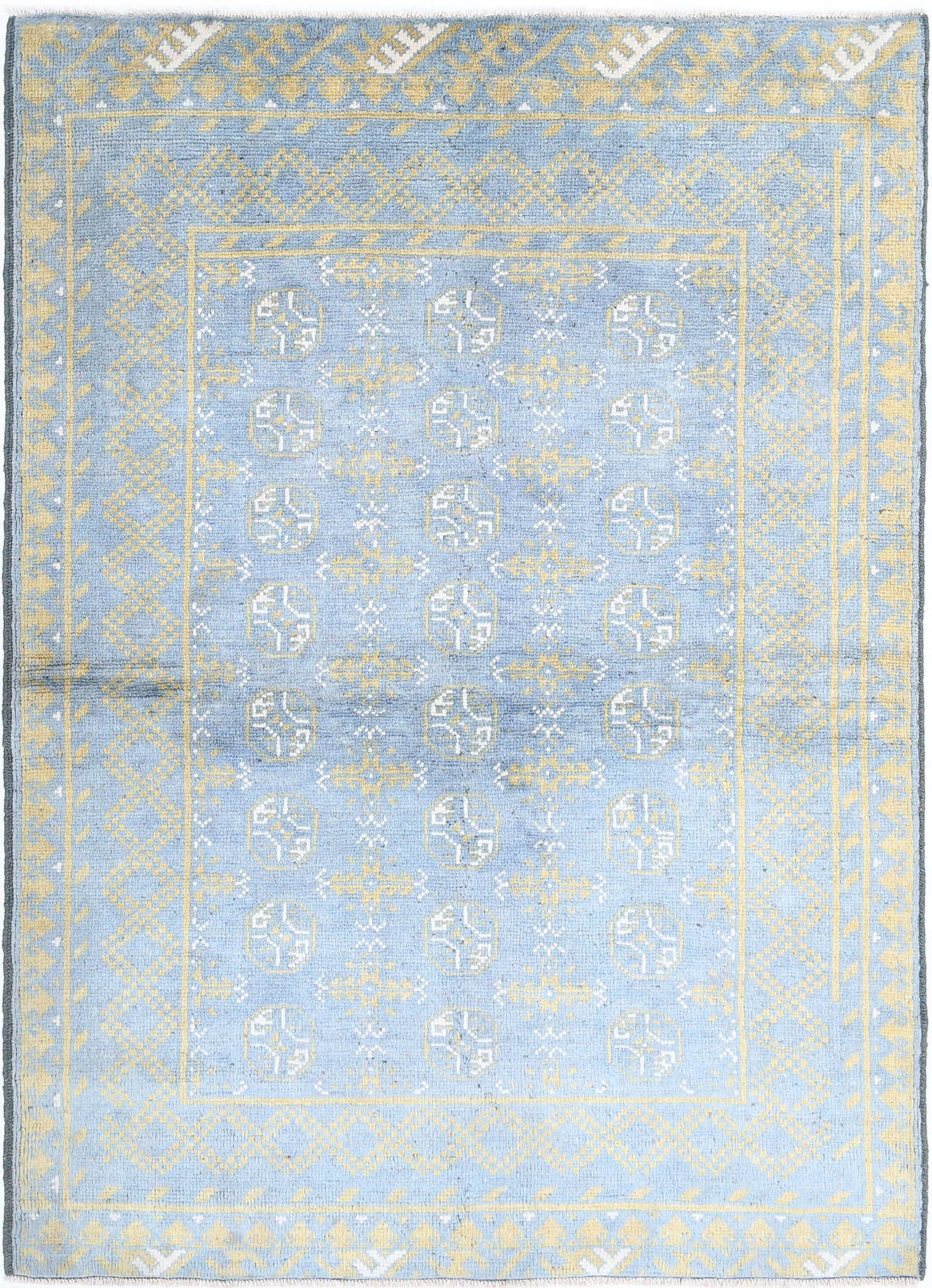 Hand Knotted Akcha Revival Wool Rug - 4'1'' x 5'7''