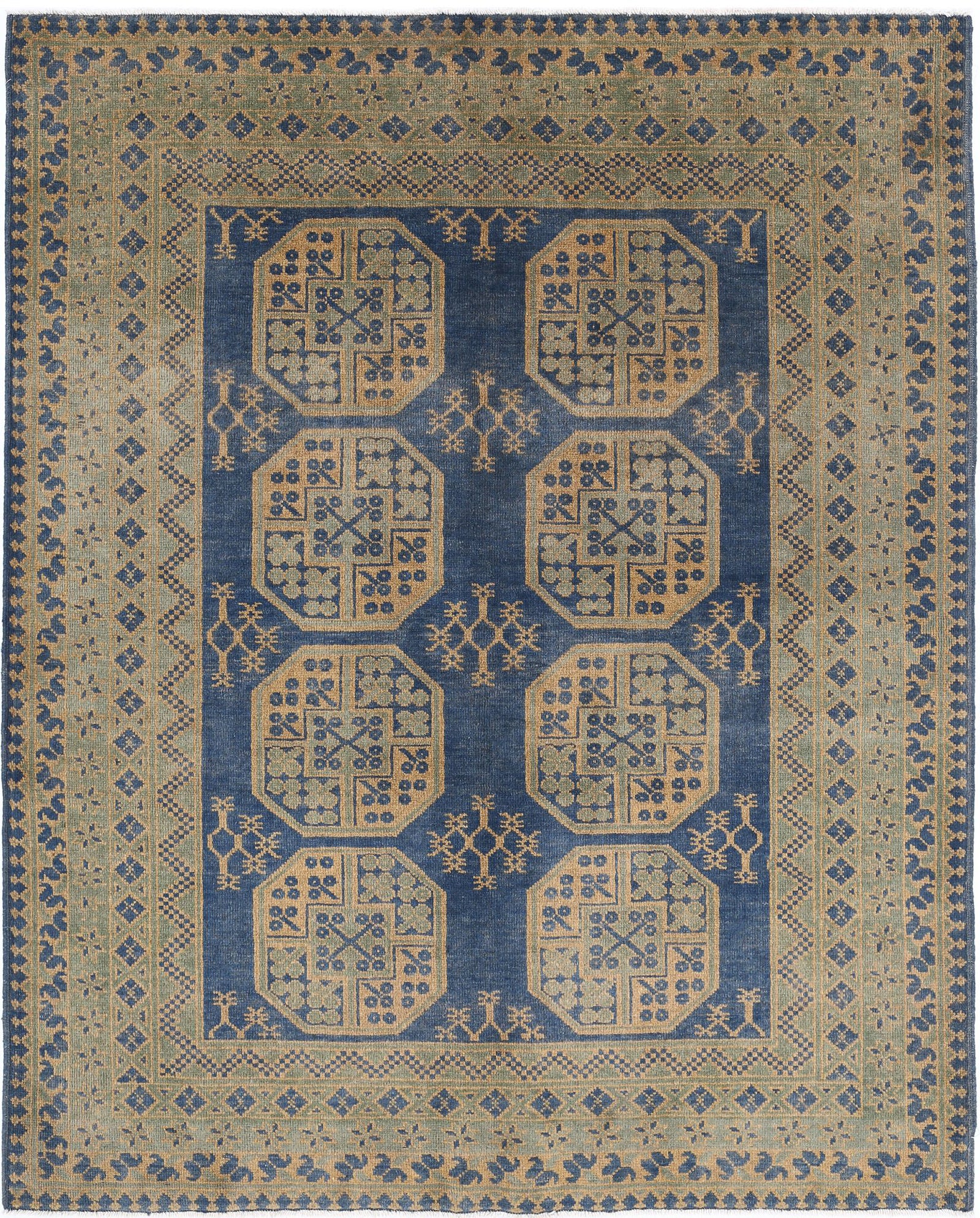 Hand Knotted Akcha Revival Wool Rug - 5'1'' x 6'2''
