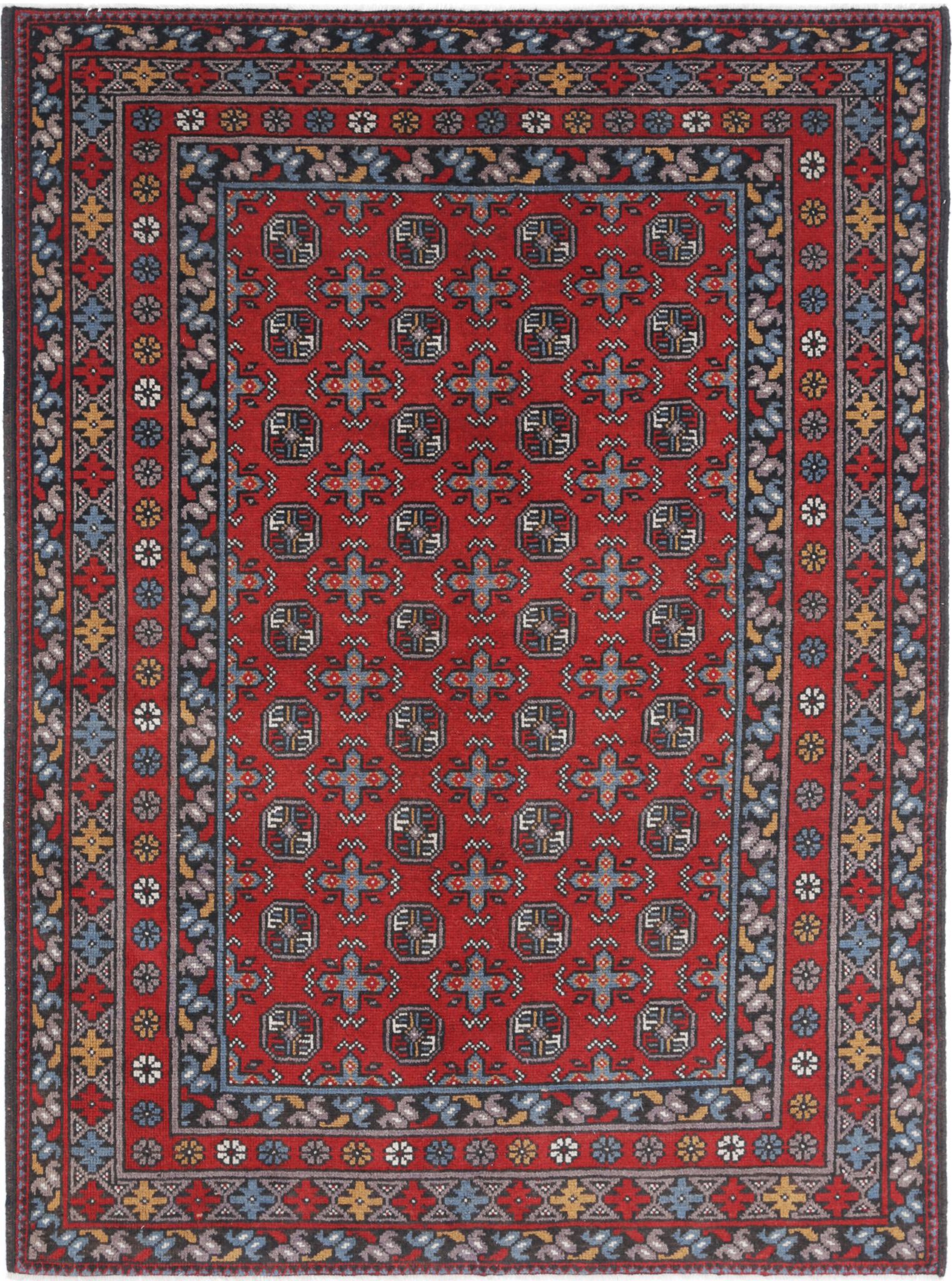 Hand Knotted Akcha Revival Wool Rug - 5'0'' x 6'7''